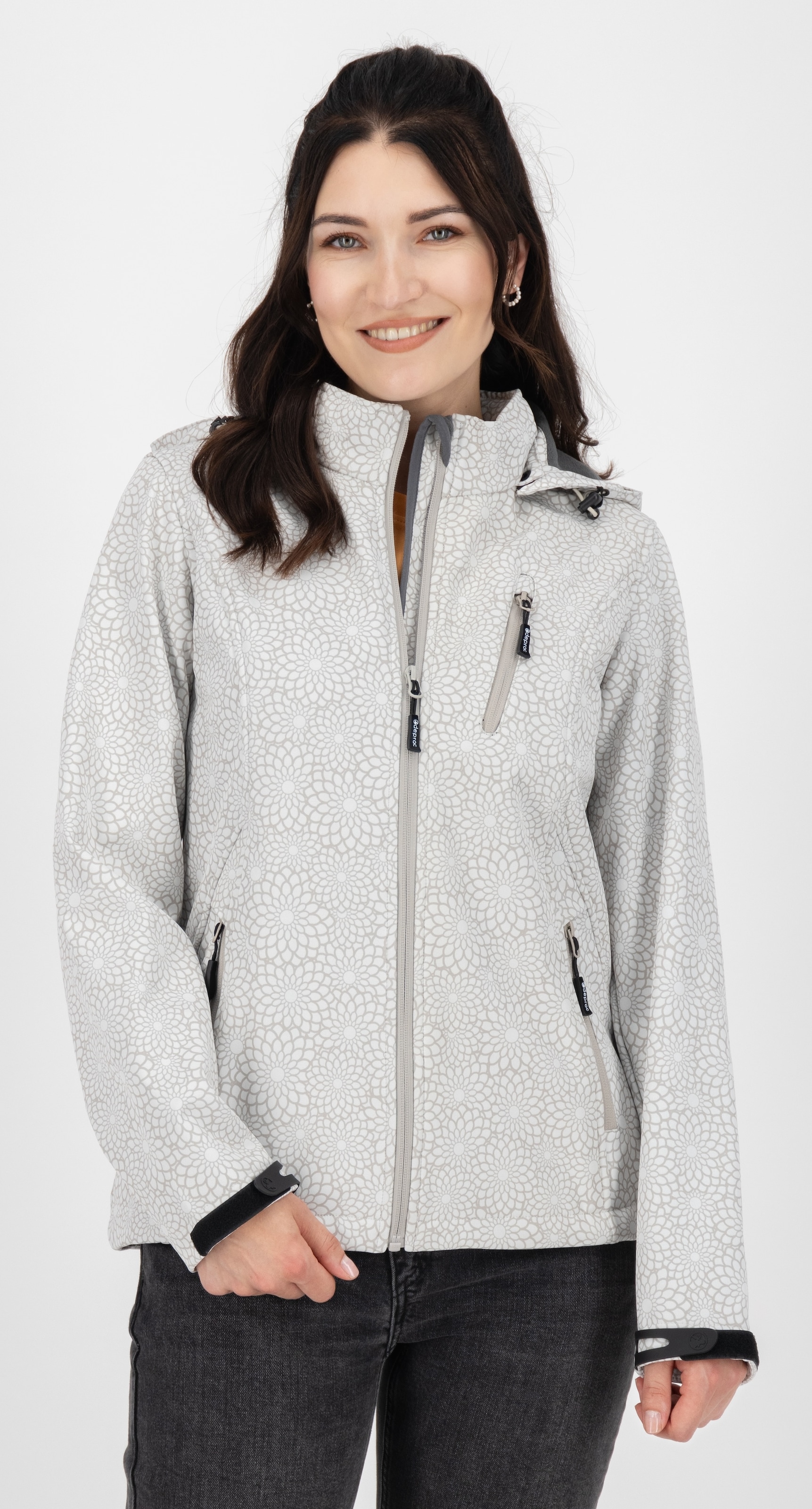 DEPROC Active Funktionsjacke »SHELBY PEAK XII Outdoorjacke« mit Kapuze leichte Softshelljacke mit All-Over-Print und abnehmbarer Kapuze