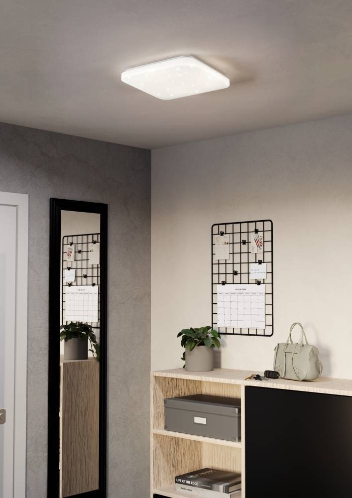 EGLO LED Deckenleuchte »FRANIA-S Deckenlampe, weiß, Kristalleffekt, geringe Aufbauhöhe,1x14,6W«, 1 flammig, Leuchtmittel LED-Board | LED fest integriert, Wohzimmer, Küche, Esszimmer, Flur, modern, 1600 Lumen, 33x33x7cm