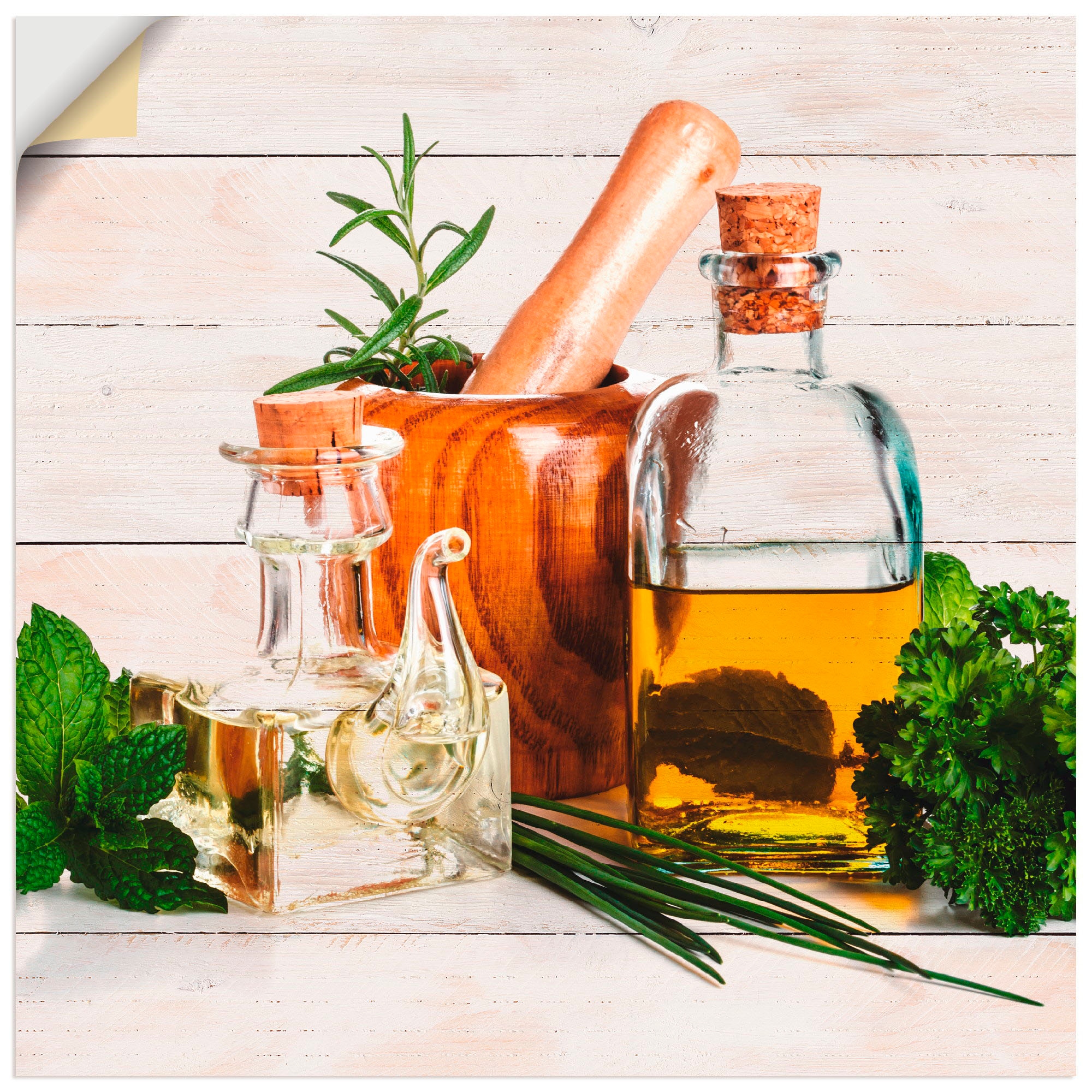 Artland Wandbild »Olivenöl Wandaufkleber und St.), als bequem Kräuter Leinwandbild, oder Küche«, bestellen in Größen Poster - Arrangements, versch. (1 Alubild