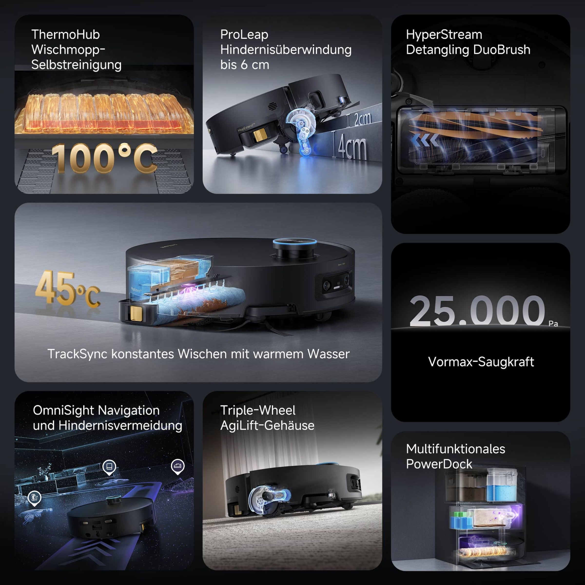 Dreame Nass-Trocken-Saugroboter »Aqua10 Ultra Track Complete« Warmwasser-Wischsystem, überwindet Hindernisse, 25.000 Pa Saugkraft
