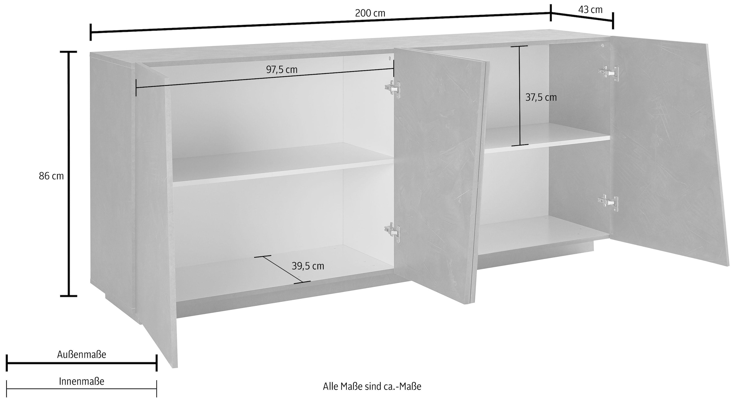 INOSIGN Sideboard »Vega«, Kommode mit 4 Türen, Breite 200 cm