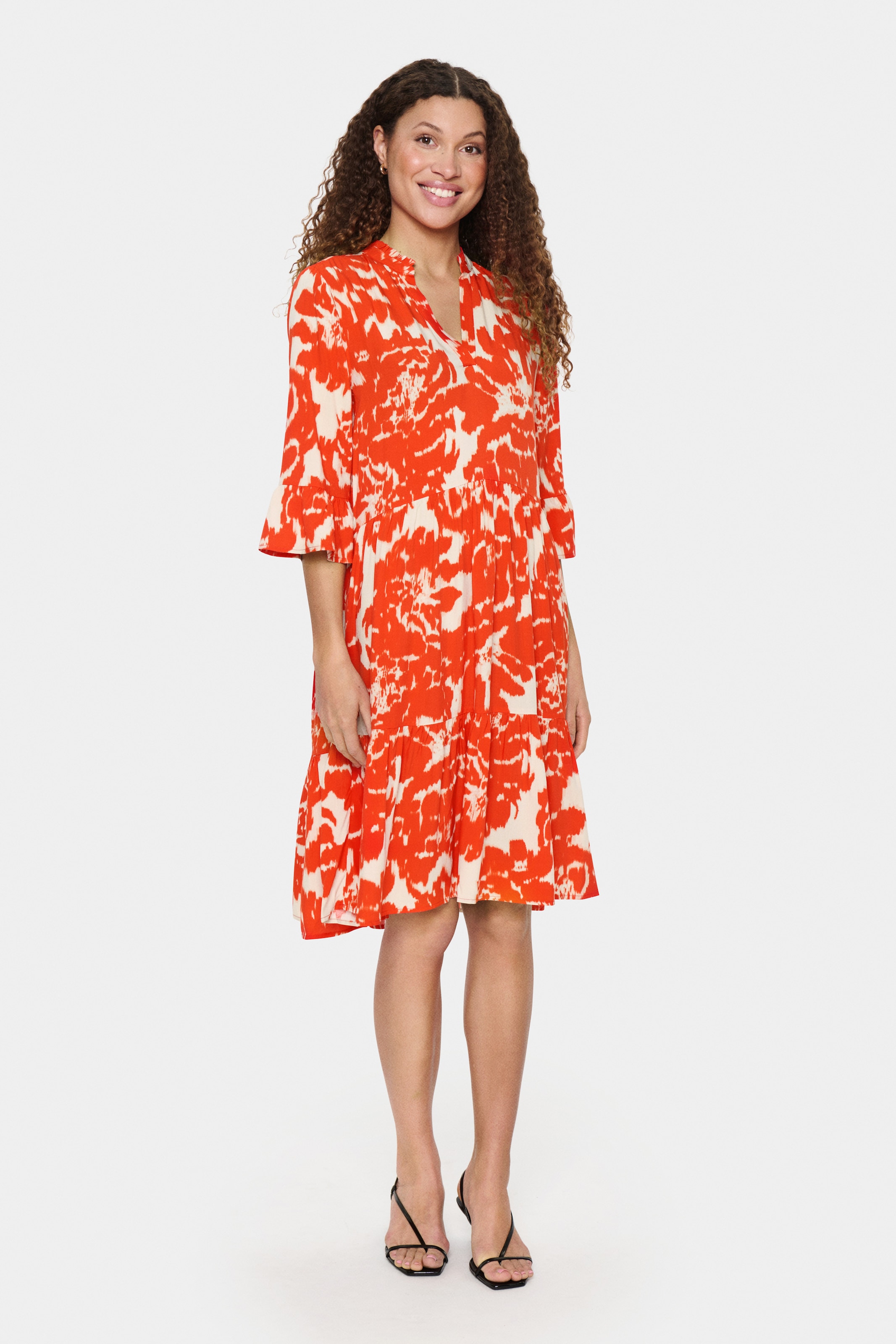 Saint Tropez Blusenkleid »EdaSZ Dress« Sommerkleid, Tunikakleid mit Volant und 3/4 Ärmel