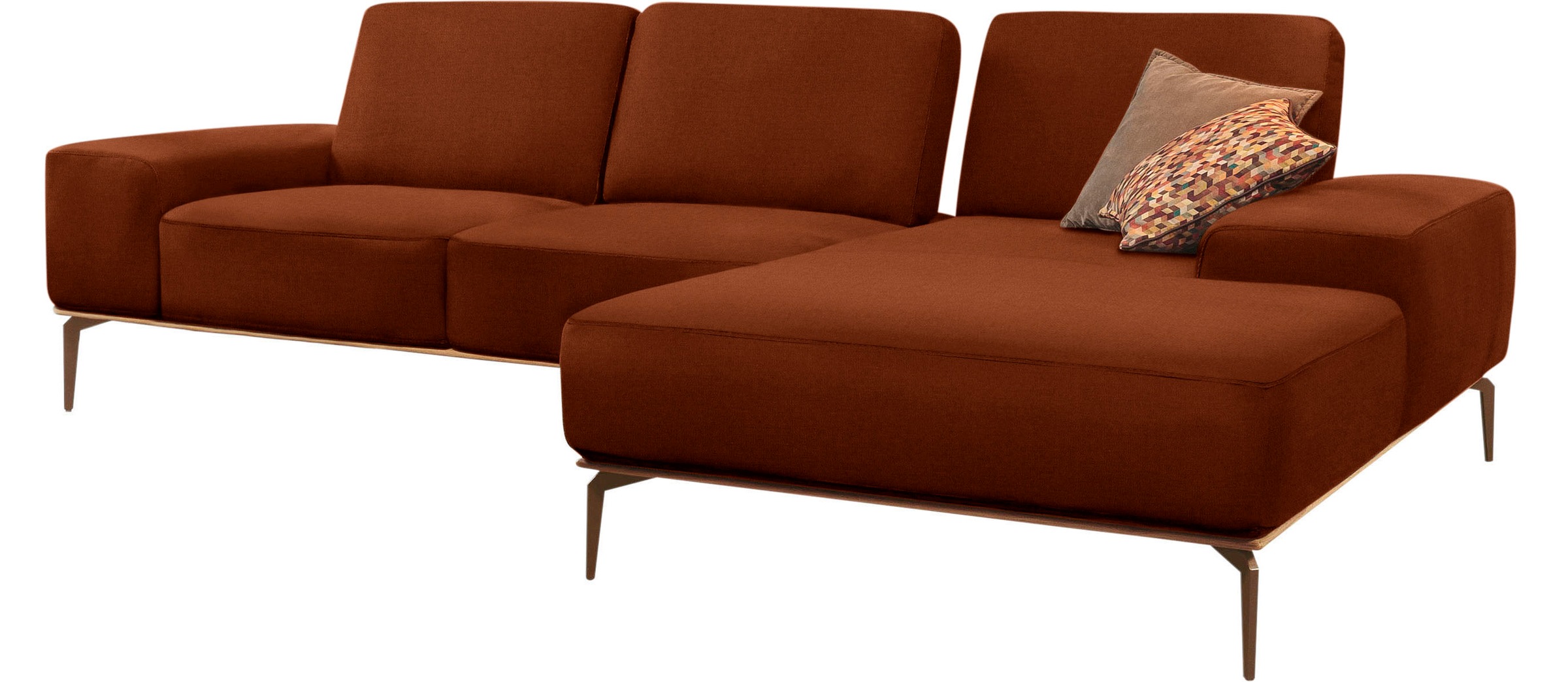 W.SCHILLIG Ecksofa »run, Designsofa mit tollem Sitzkomfort, L-Form«, mit Holzsockel, Füße in Bronze pulverbeschichtet, Breite 299 cm