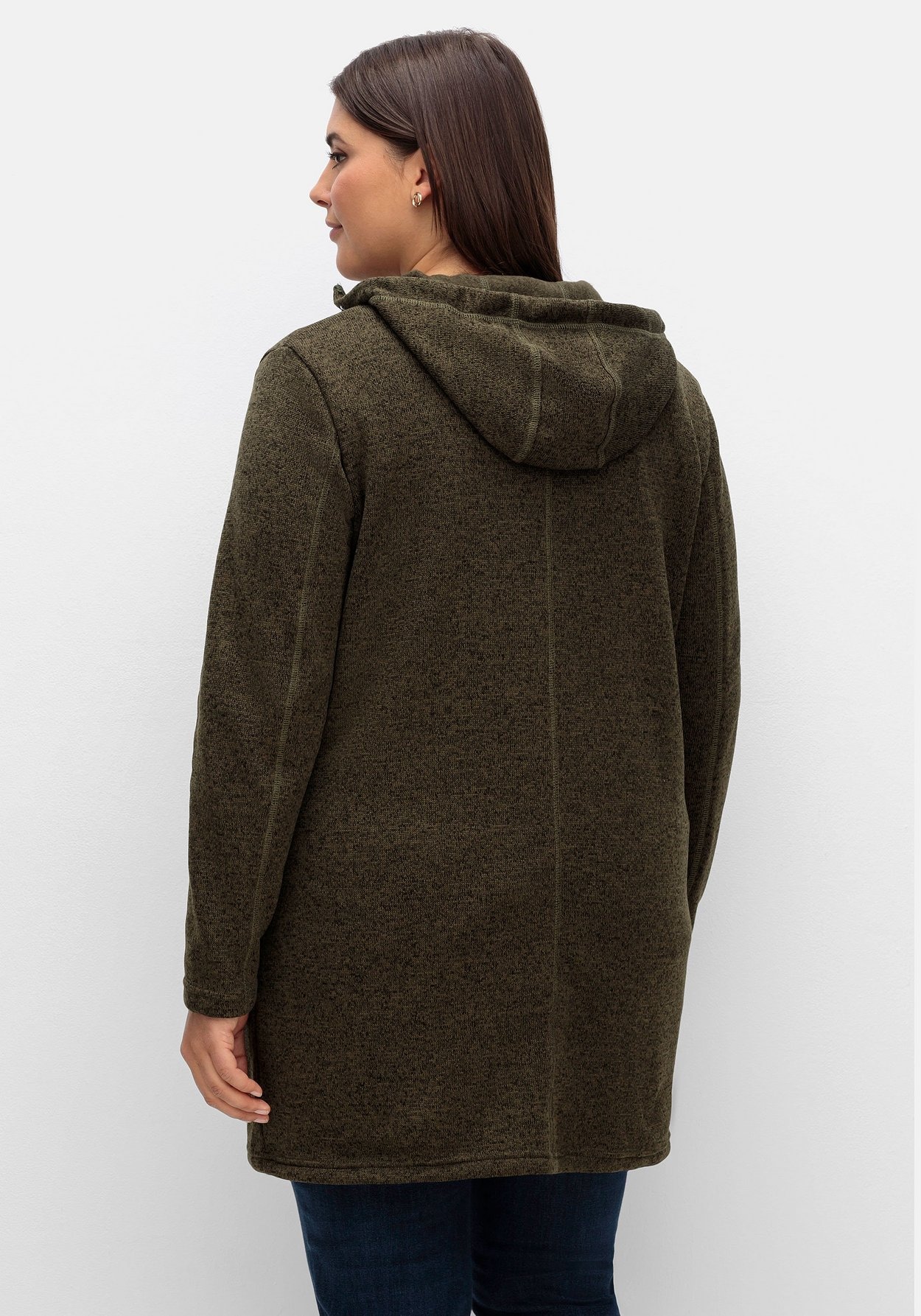 Sheego Sweatjacke »Fleecejacke mit Kapuze, in Melange-Optik«