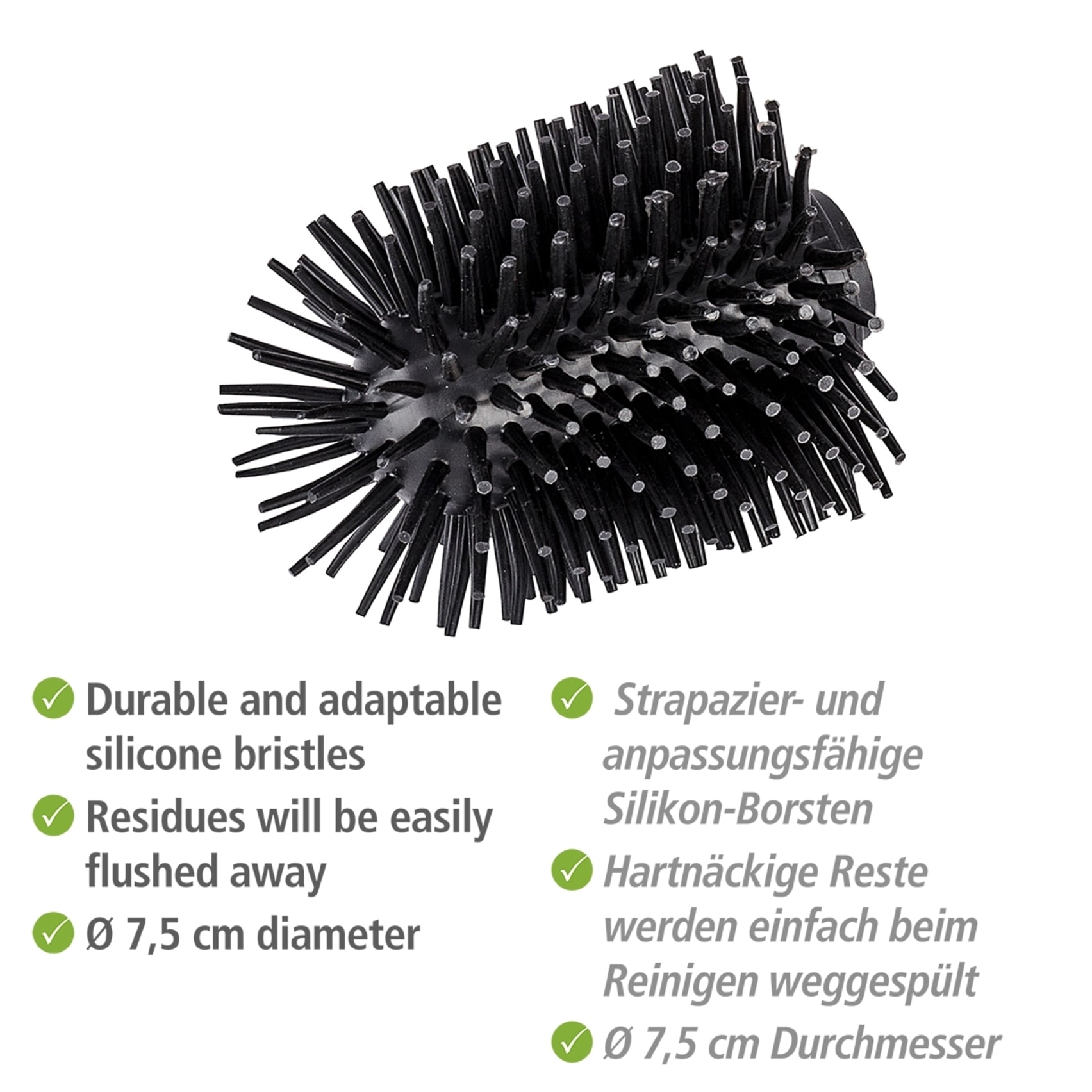 WENKO WC-Reinigungsbürste Set 4 Stk. aus Kunststoff Ersatzbürstenkopf für WENKO WC-Bürsten, Ø 7,5cm, Silikonborsten