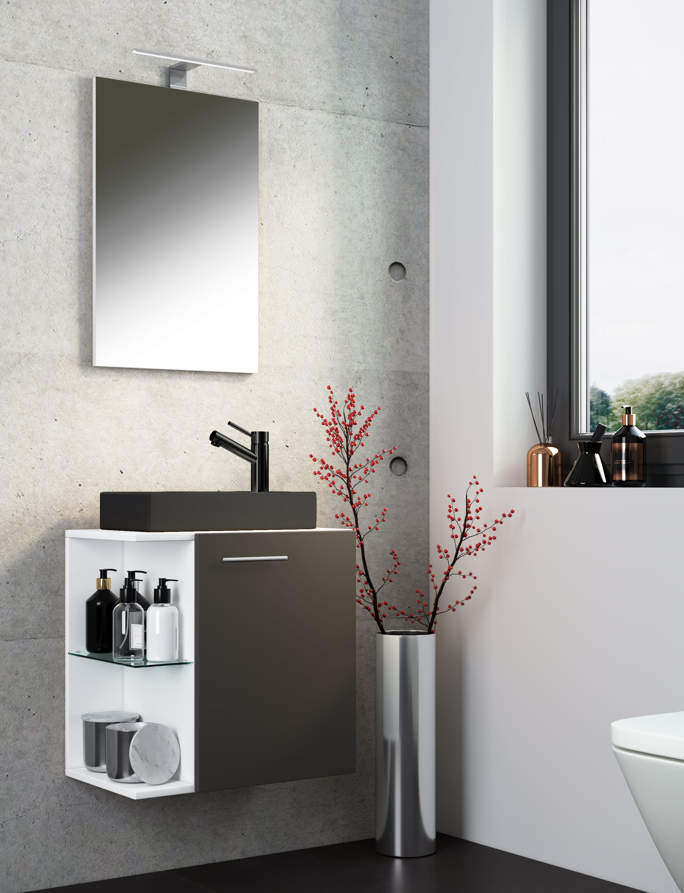 VCM Waschtisch »3-tlg Waschtisch Hausa Spiegel Toilette Schwarz« 3 Stk. tlg.