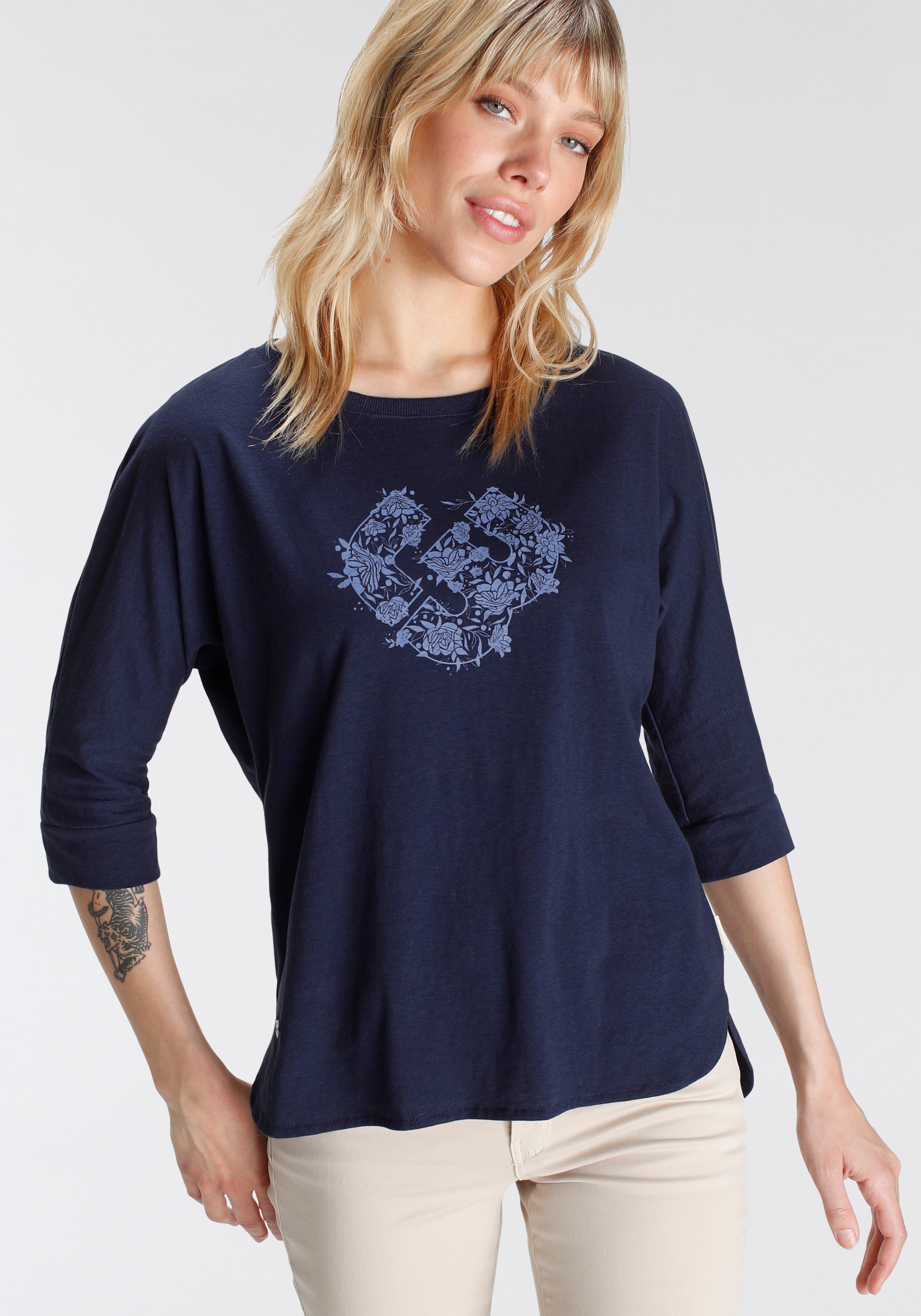 Langarmshirt »RAG Longsleeve SHIMONA O PRINTED«, mit Frontdruck und Zierknopf, hinten...