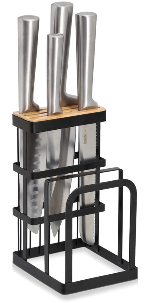 Zeller Present Messerblock »mit Brettchenständer, Metall/Bambus,schwarz« mit Brettchenständer, stylisch und organisch