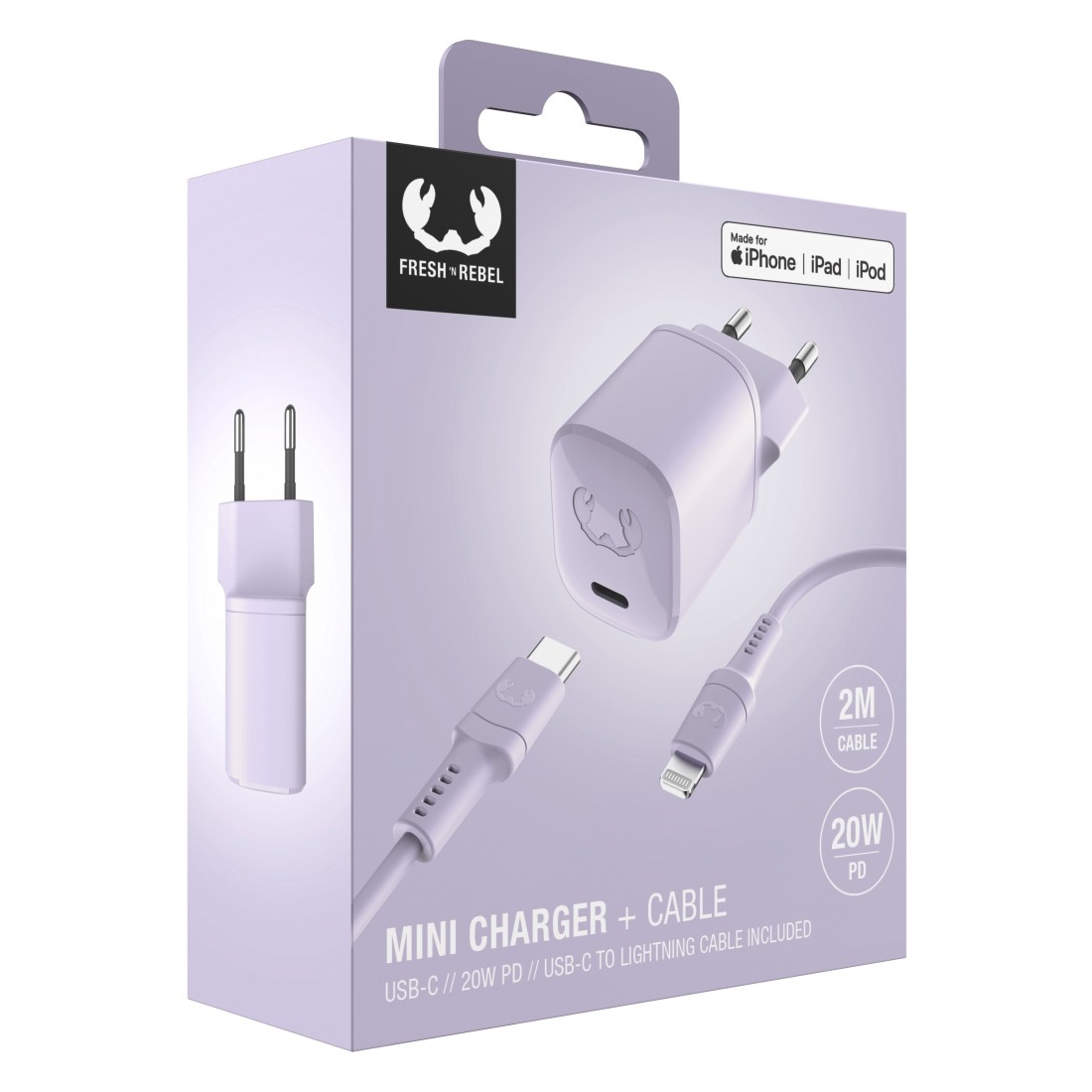 Fresh´n Rebel Schnelllade-Gerät »USB-C Mini Charger PD 20W, Apple Lightning-Kabel 2 m«, (2 St.)