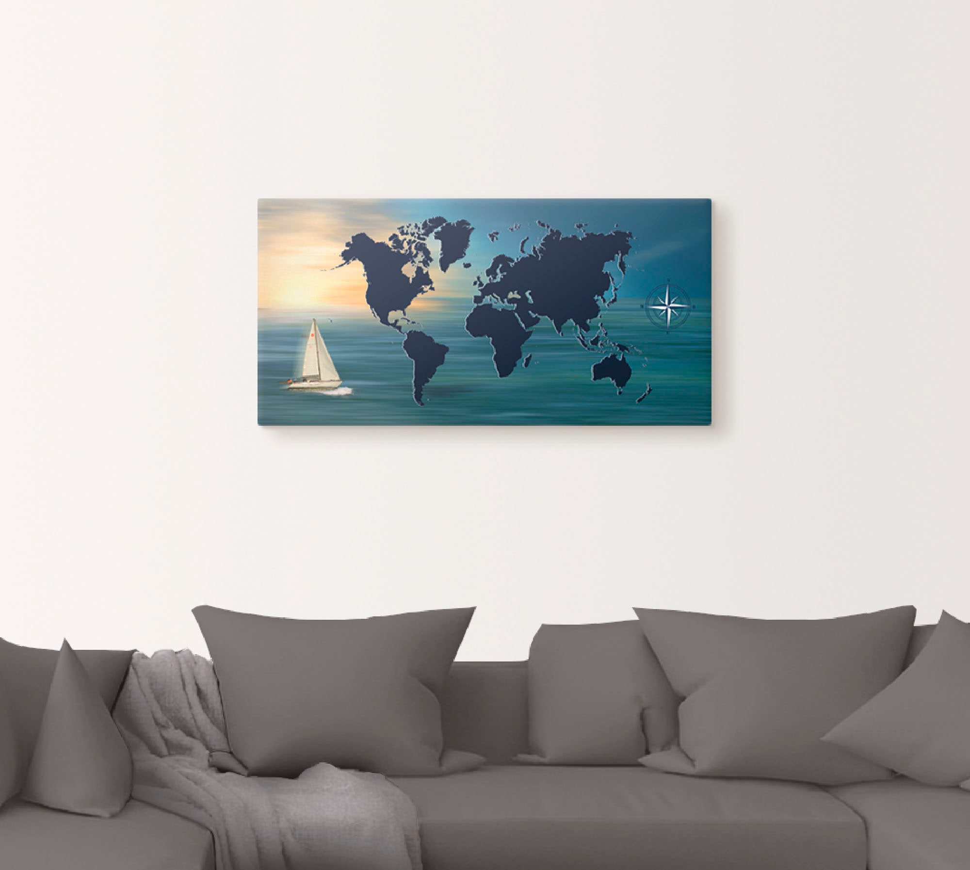 Artland Wandbild »Weltumsegelung mit Weltkarte«, Landkarten, (1 St.), als  Leinwandbild, Wandaufkleber oder Poster in versch. Größen auf Rechnung  bestellen