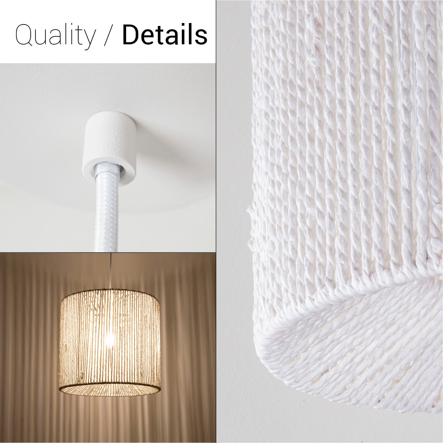 Paco Home Pendelleuchte »Hugo Ramira«, Leuchtmittel E27 | ohne Leuchtmittel, Wohnzimmer Esszimmer Rattan Optik Boho Schirm Papier E27 Modern