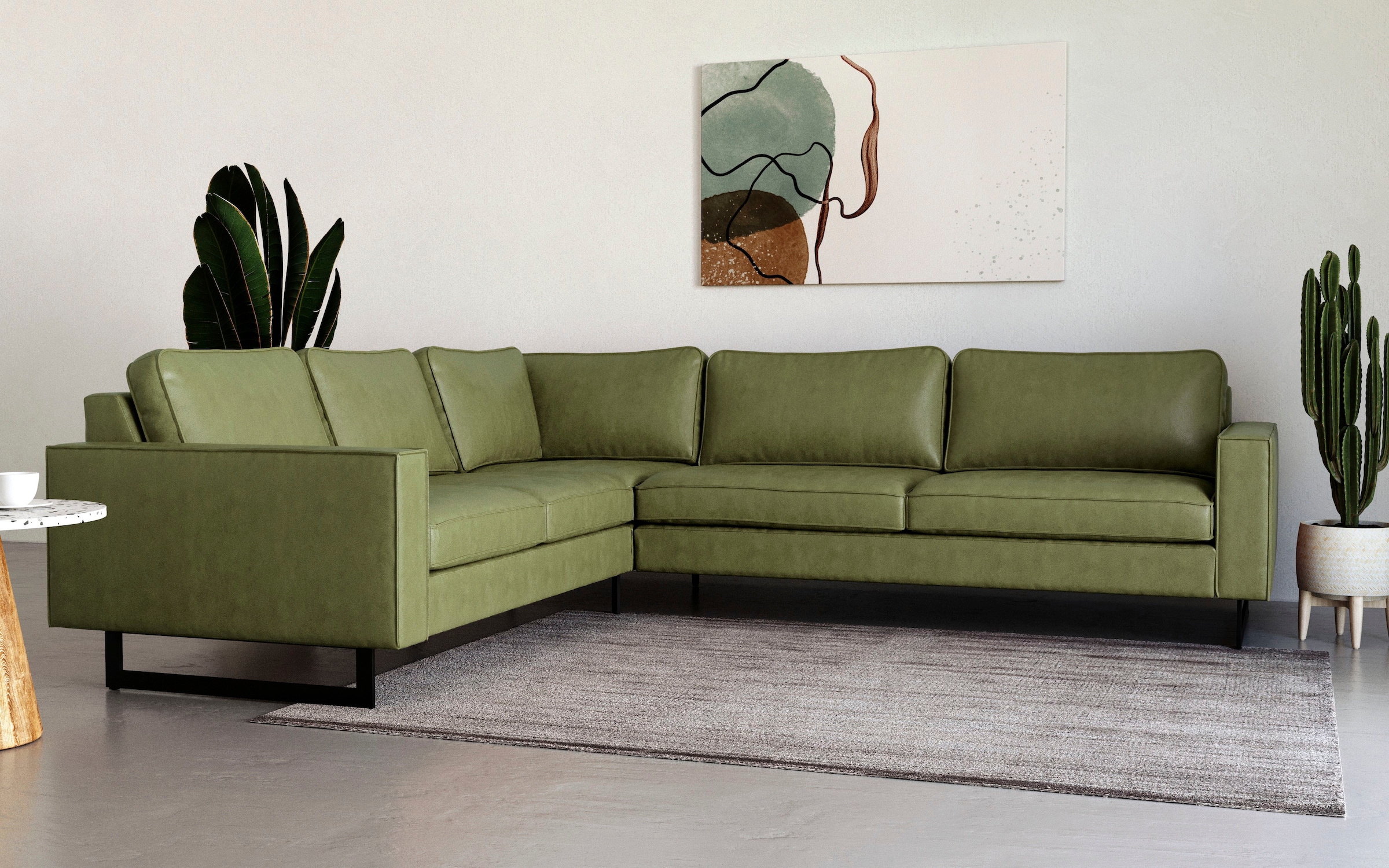 Places of Style Ecksofa »Pinto, 250/290 cm, langer Schenkel, XXL, Ottomane«, Cord, Feincord, Luxus-Microfaser Leder und Chenille