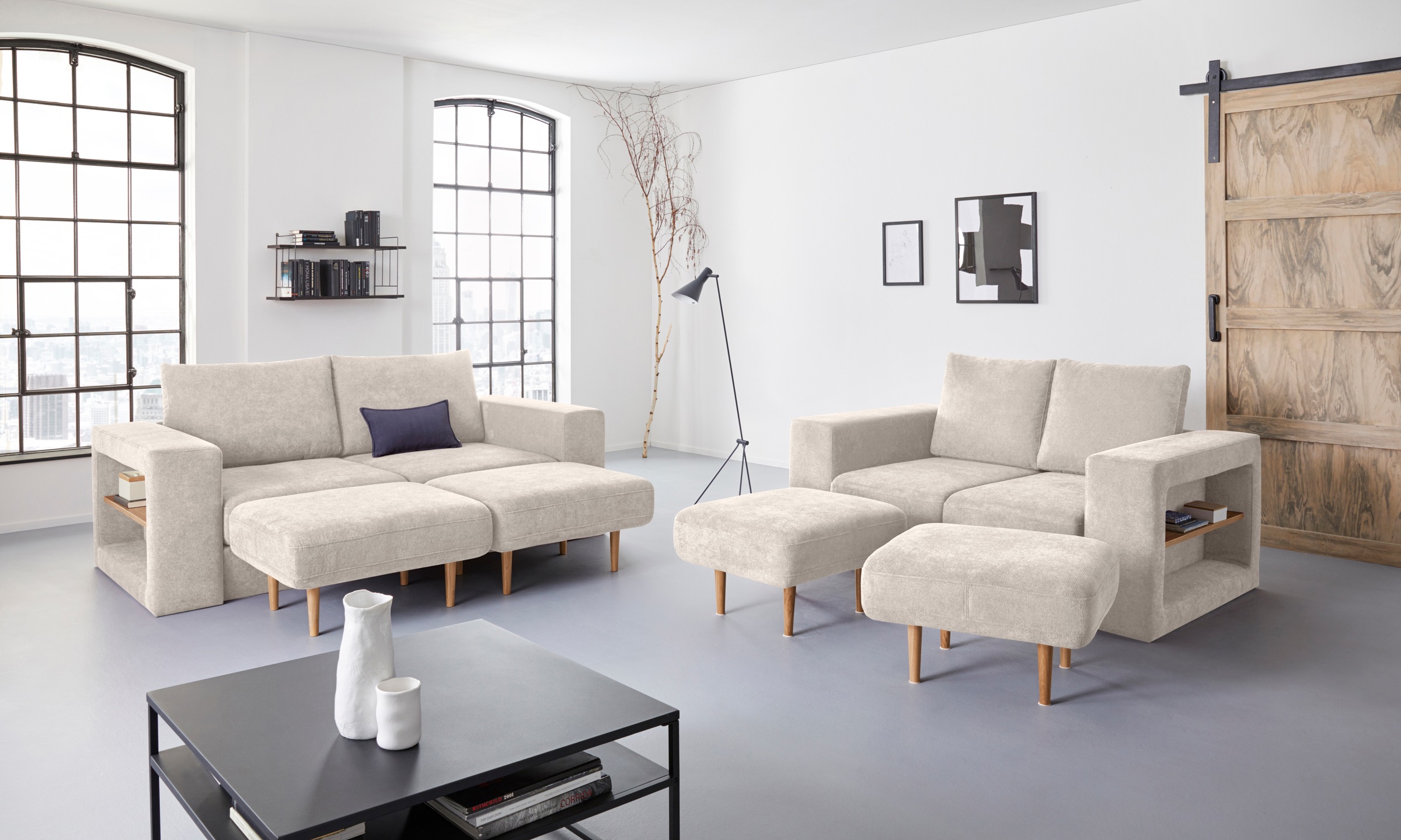 LOOKS by Wolfgang Joop 2-Sitzer »Looksvb«, Verwandlungssofa: aus Sofa wird Sofa mit 2 Hockern, mit Regalfunktion