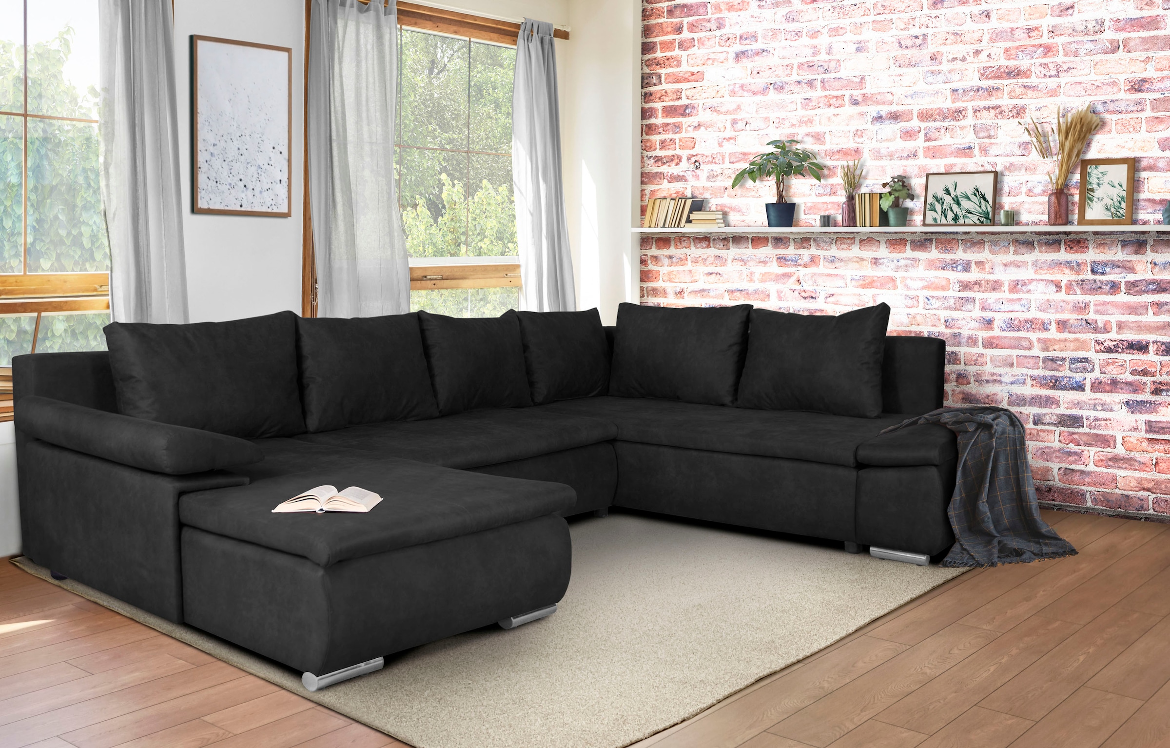 Home affaire Wohnlandschaft »Acra U-Form«, mit Bettfunktion und Bettkasten, in Mattenoptik