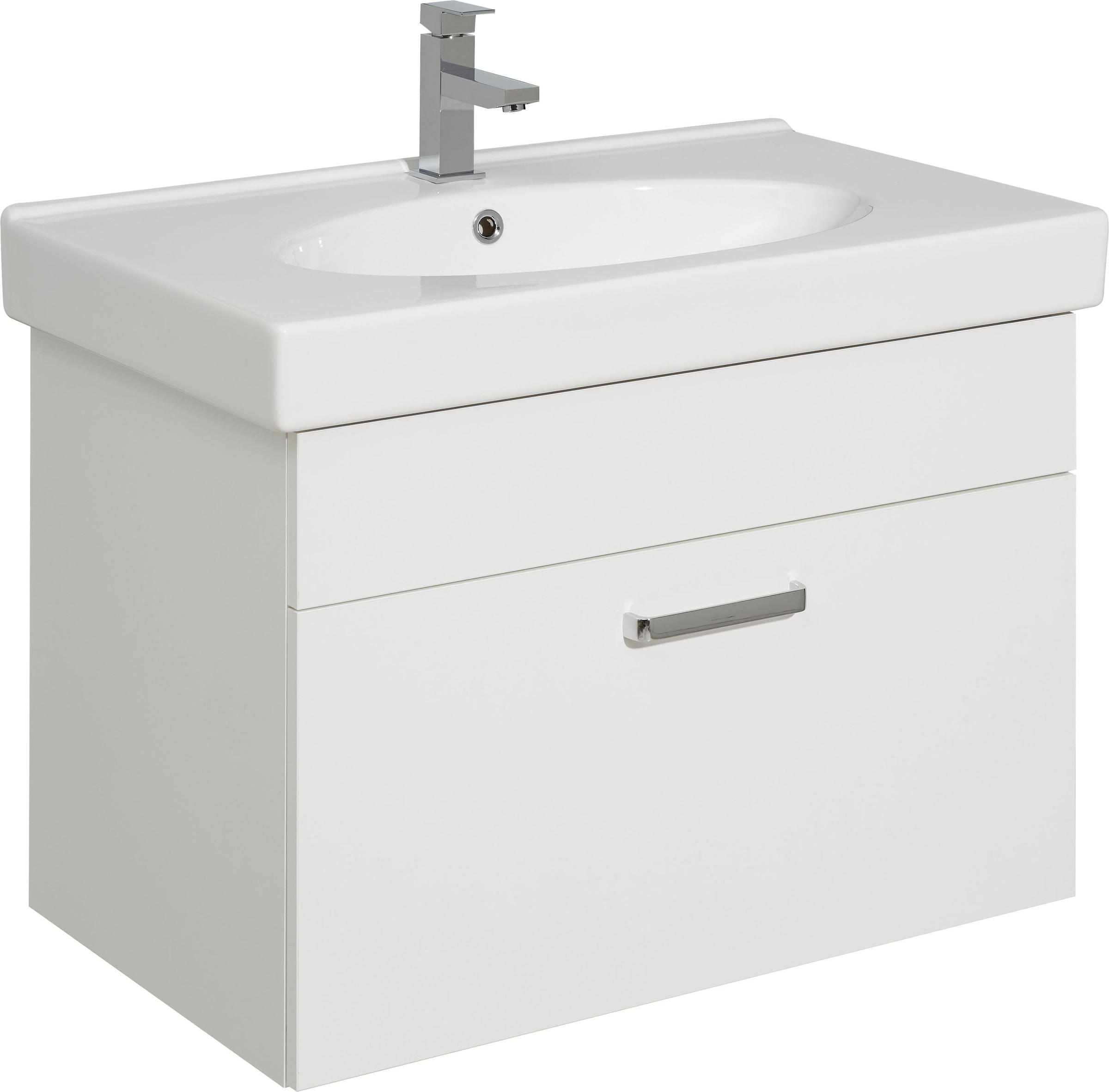 Saphir Badmöbel-Set »Quickset 5-teilig, Keramik-Waschtisch mit LED-Spiegelschrank«, (6 St.), mit Hochschrank, Unterschrank, Hängeschrank, 7 Türen, inkl. Türdämpfer