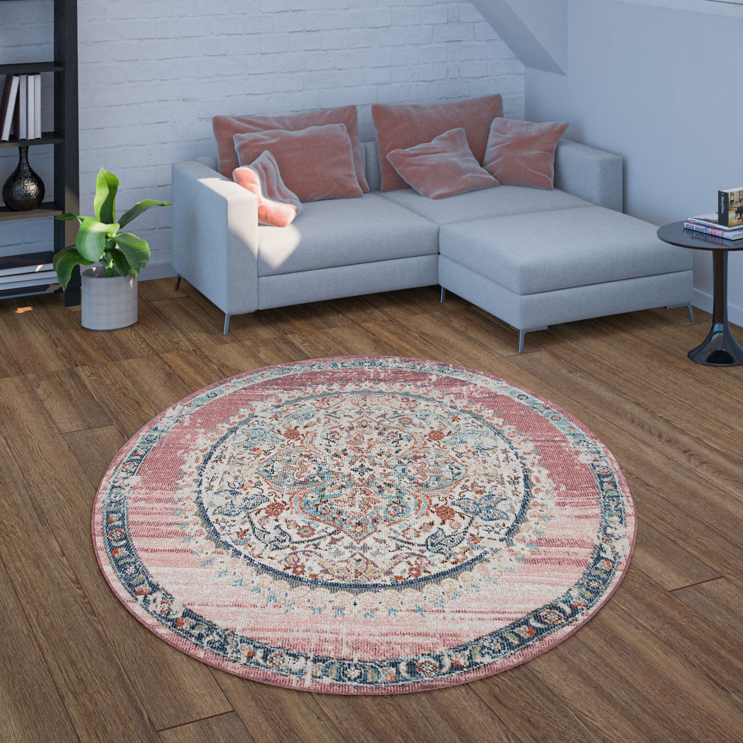 Paco Home Teppich »Torres 271«, rund, 8 mm Höhe, Kurzflor, Orient-Optik, Vintage Design, In- und Outdoor geeignet