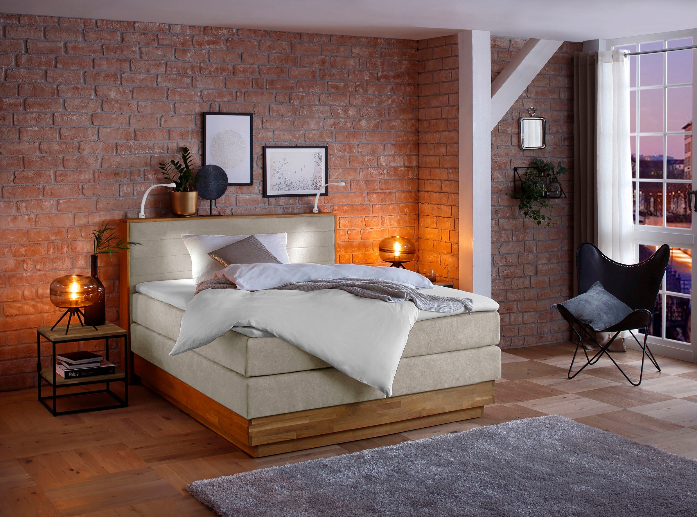 Home affaire Boxspringbett »Cavan« Eiche, inkl. Bettkasten & Topper, verschiedene Härtegrade (auch H4)