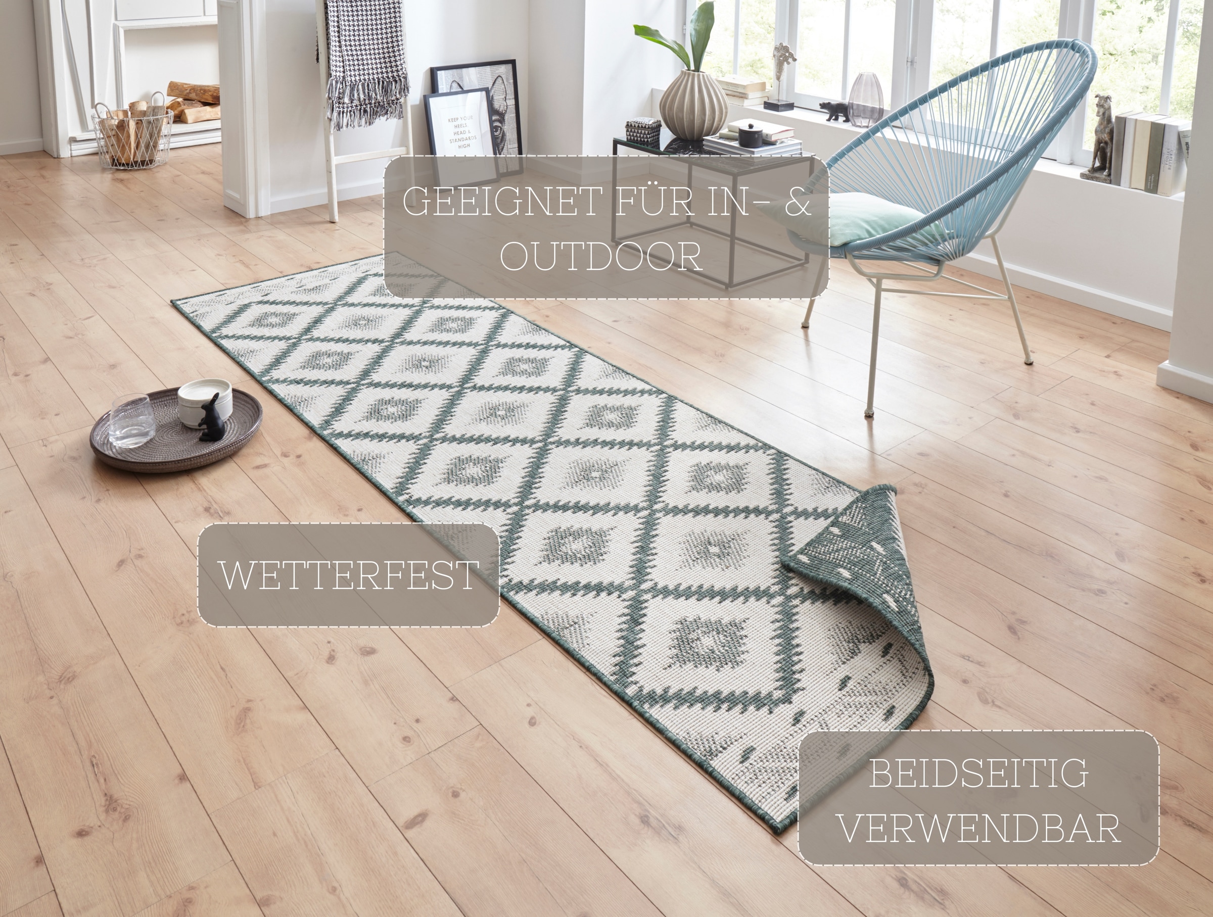 NORTHRUGS Teppich »Malibu Wendeteppich«, rechteckig, 5 mm Höhe, In-& Outdoor, Wetterfest, Balkon, Läufer, Wohnzimmer, Wasserfest