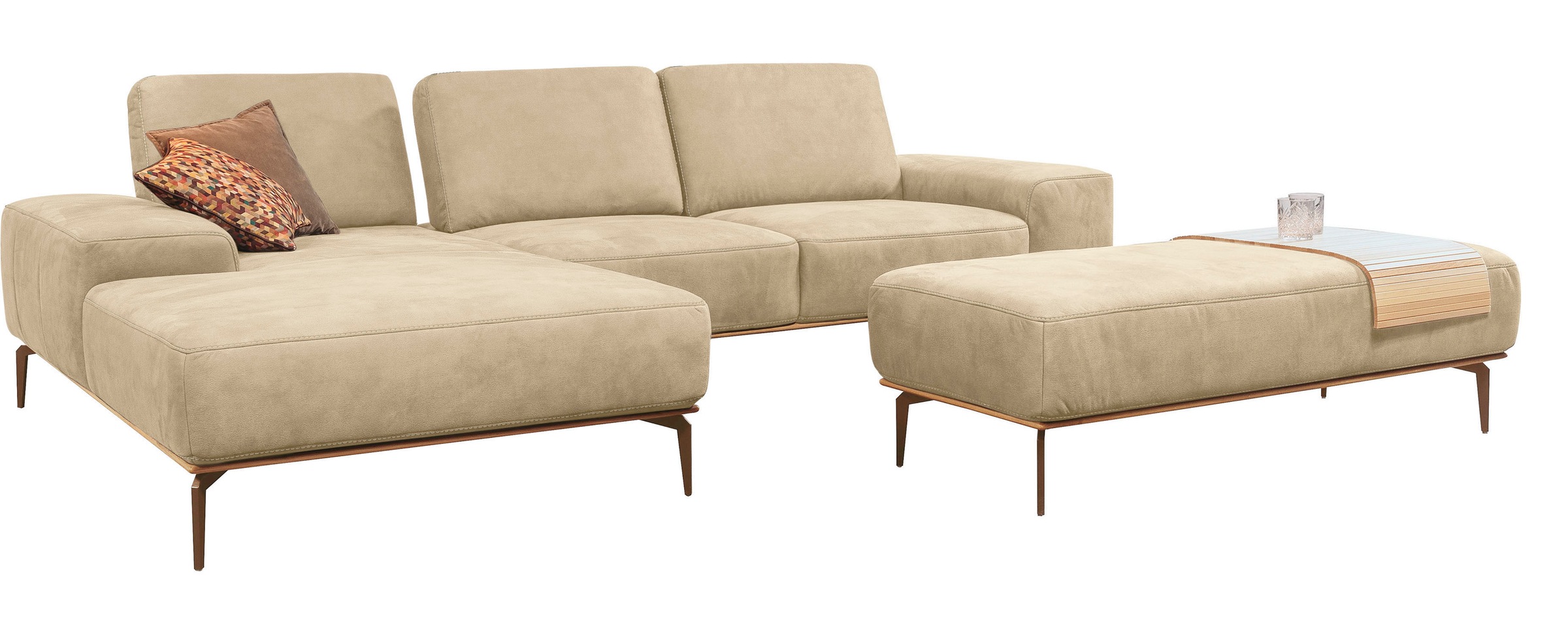 W.SCHILLIG Ecksofa »run, Designsofa mit tollem Sitzkomfort, bequem, L-Form« mit Holzsockel, Füße in Bronze pulverbeschichtet, Breite 319 cm