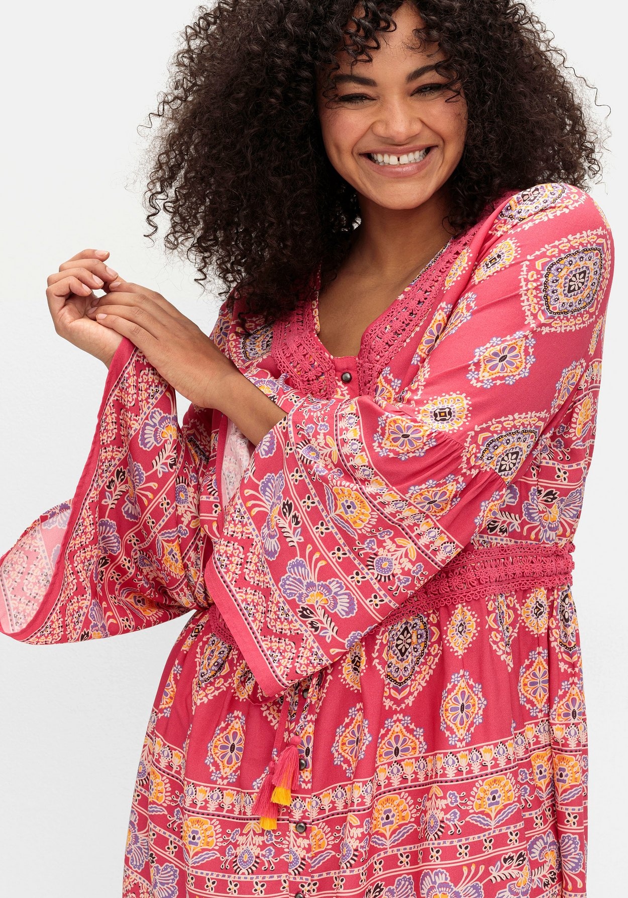 Sheego Longbluse »Longbluse im Ethno-Stil, mit Crochet-Spitze«