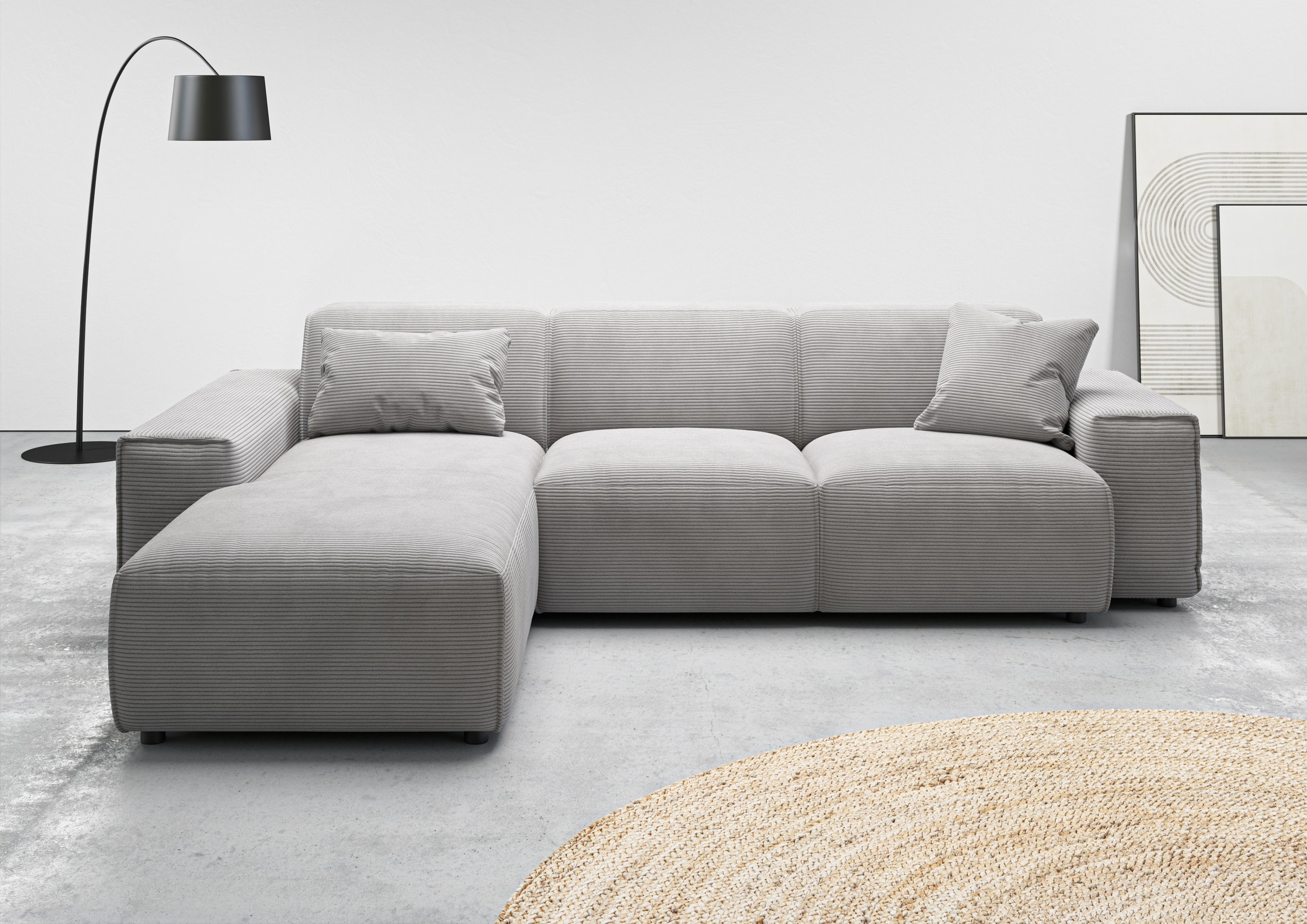 andas Ecksofa »Glimminge L-Form auch in Breitcord, Feincord + Easy care-Bezug,«, Breite 264, Zierkissen