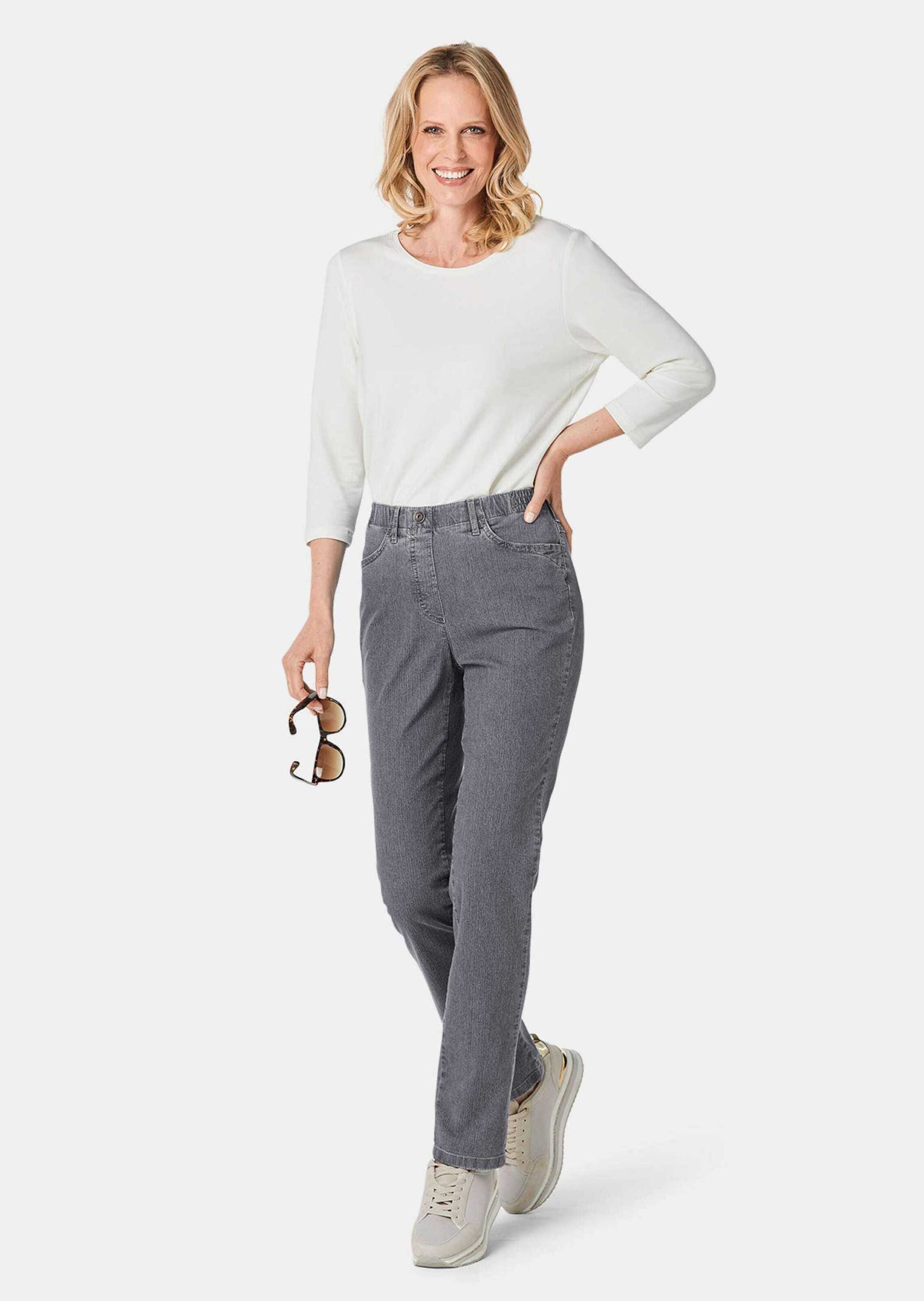 GOLDNER Regular-fit-Jeans »Edel geschmückte Jeansschlupfhose MARTHA« Reißverschlussoptik mit Knopf vorne