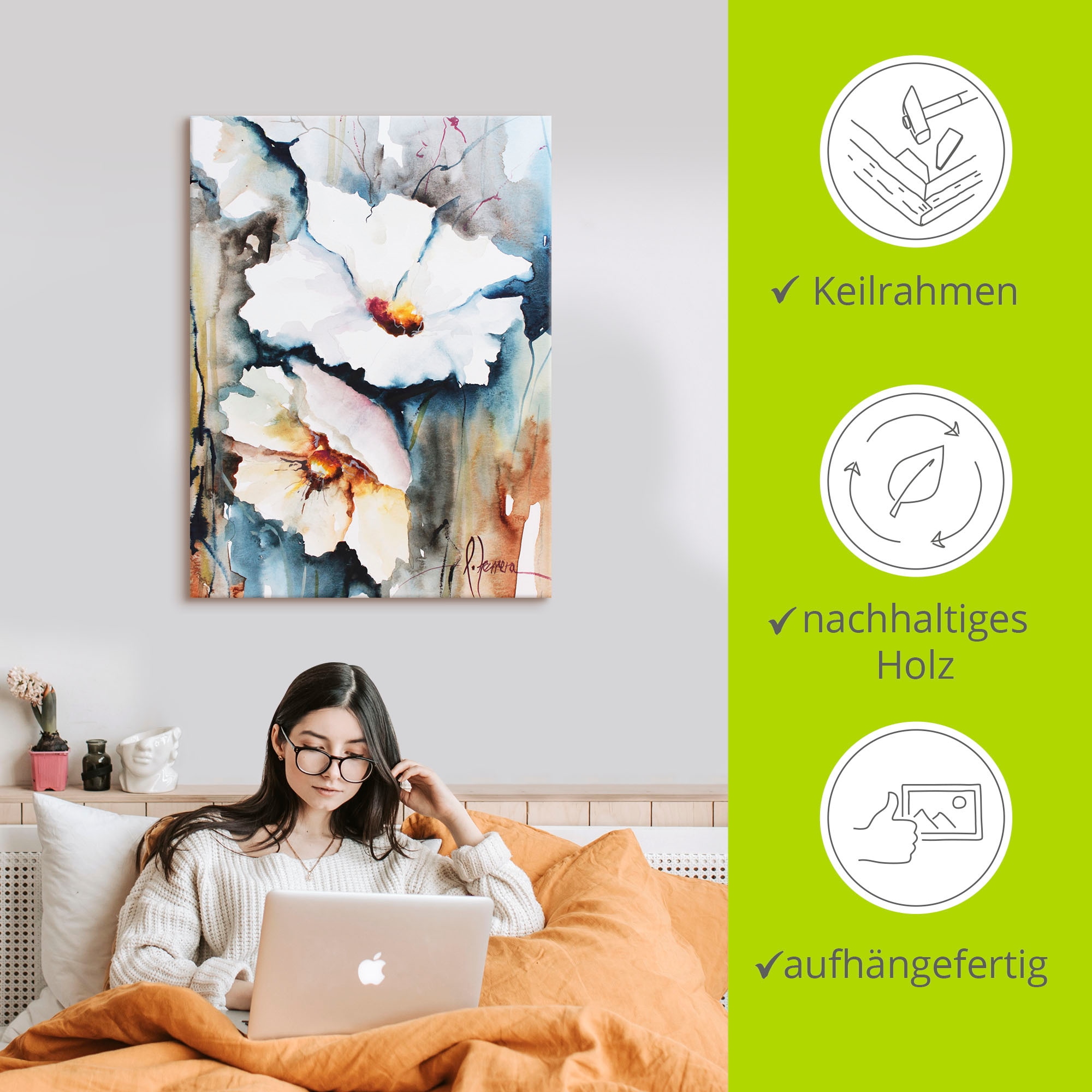 Artland Leinwandbild »Aquasblüten II« Blumen 1 Stk. tlg. auf Holzrahmen gespannt