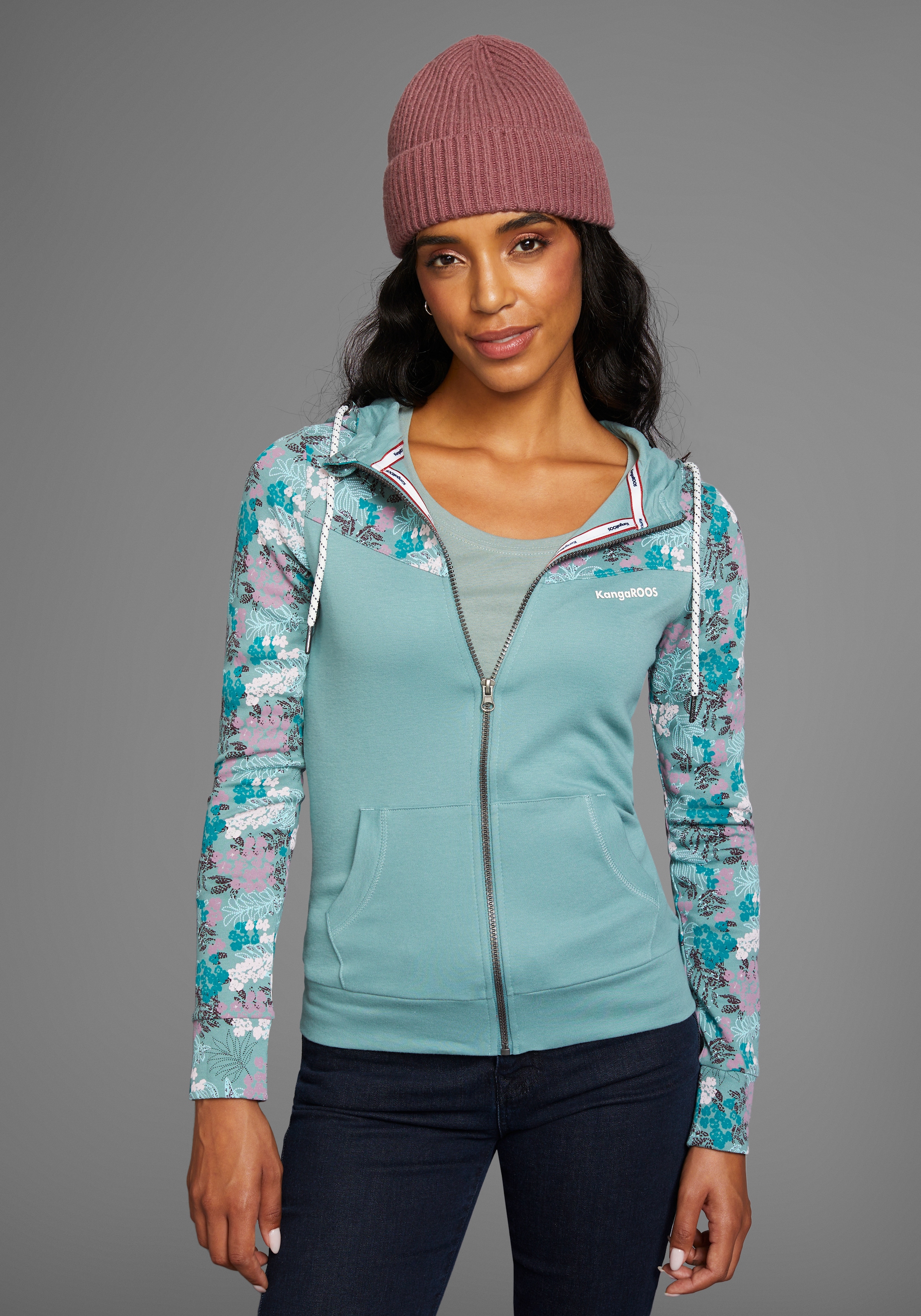 KangaROOS Kapuzensweatjacke, mit Blumenprint