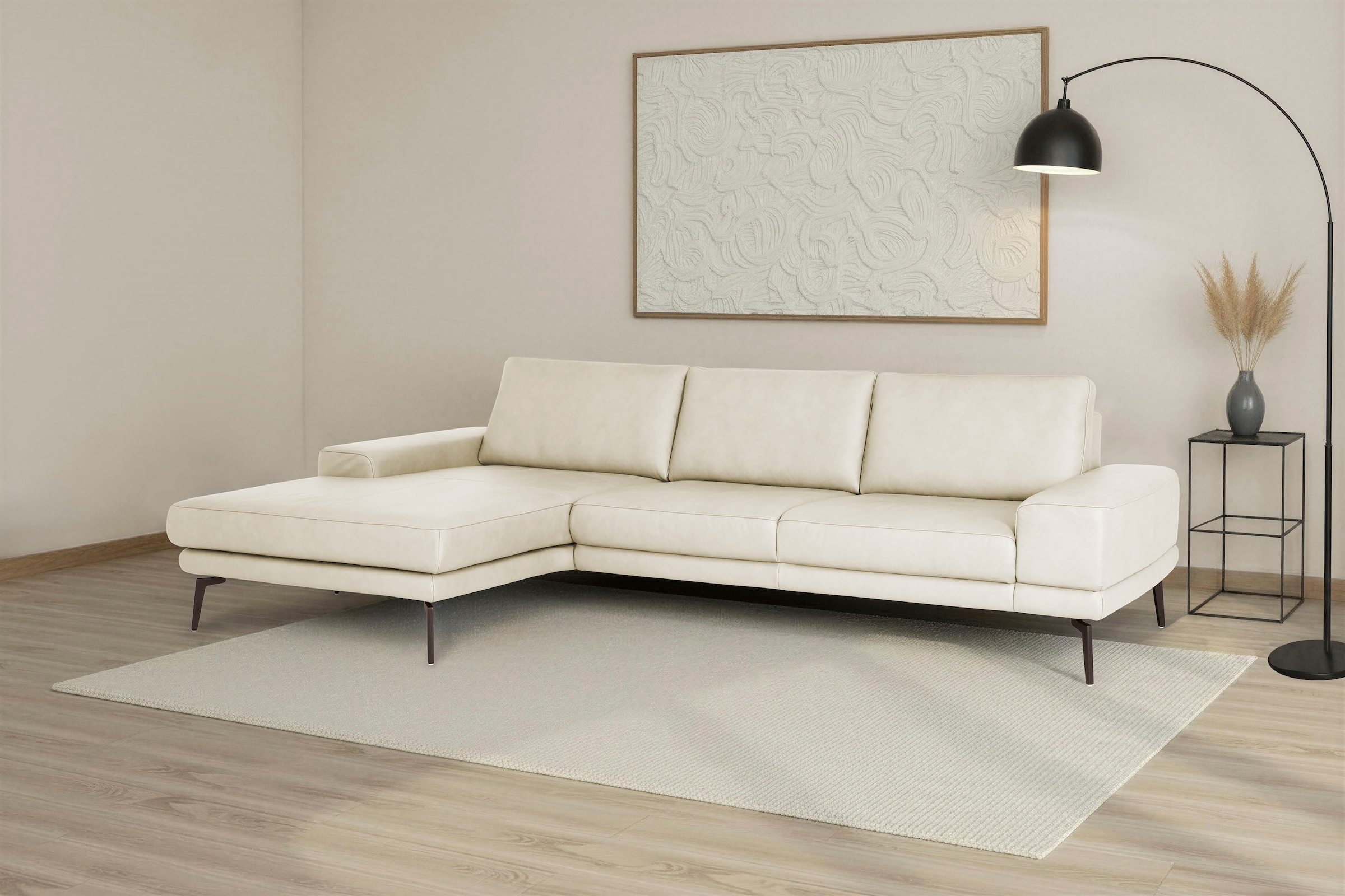 Die PlanBar Ecksofa »PN-EM20061, wahlweise frei im Raum stellbar« wahlweise mit echt bezogenem Rücken und Sitztiefenverstellung