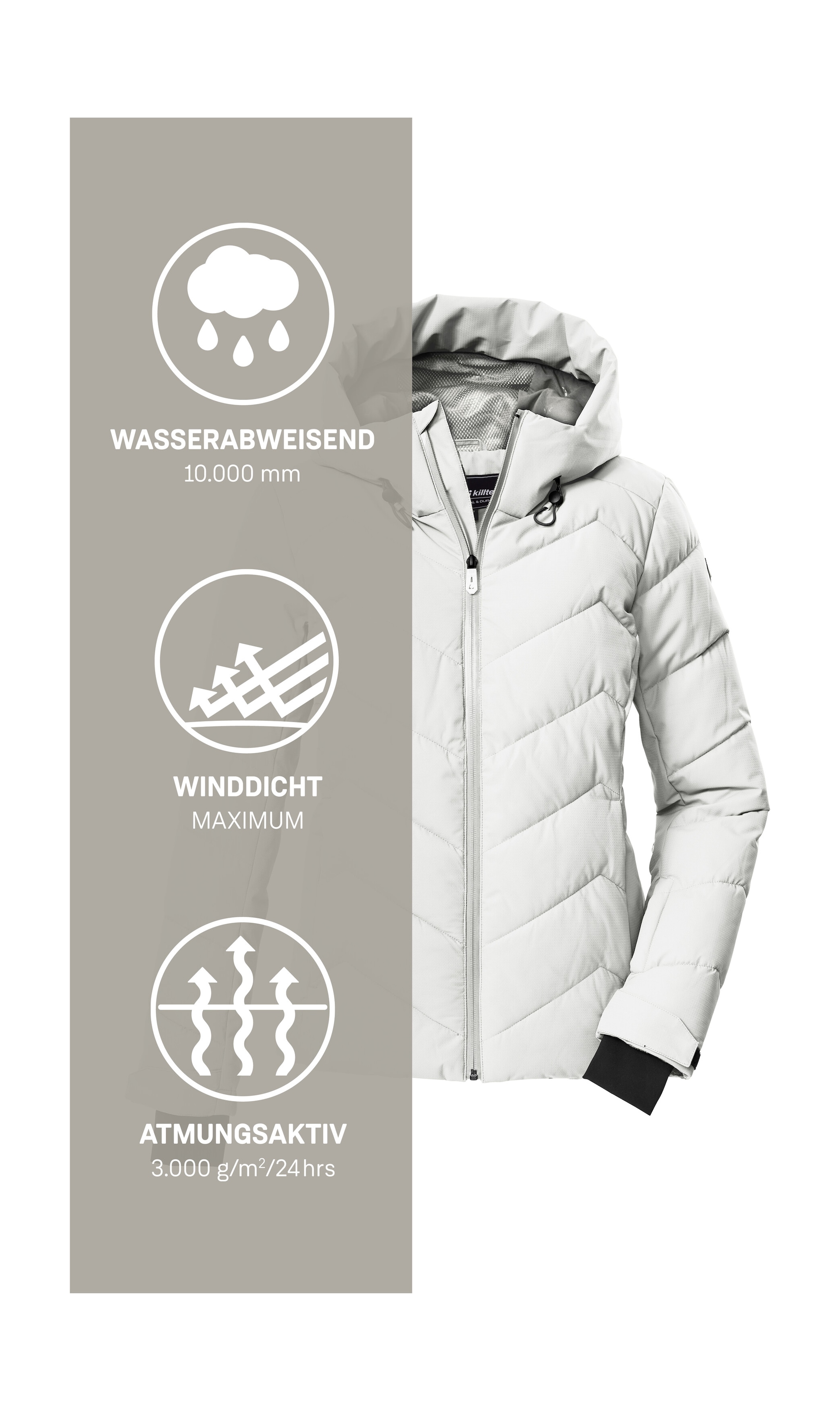 Killtec Skijacke »KSW 31 WMN SKI QLTD JCKT«, Winddichte, wasserabweisende Skijacke mit Daunenoptik und Schneefang