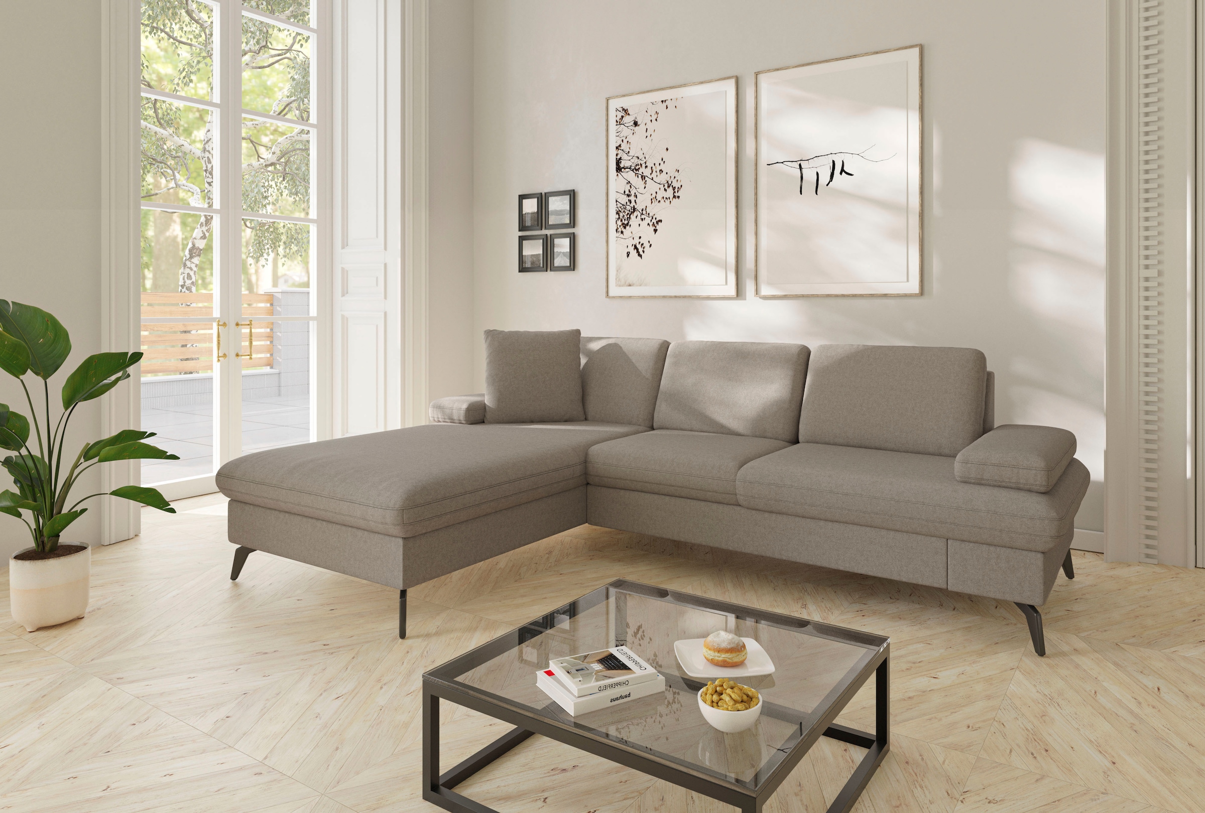 sit&more Ecksofa »Morris Jubi L-Form«, inkl. Armteilfunktion und 1 Zierkissen, wahlweise mit Bettfunktion