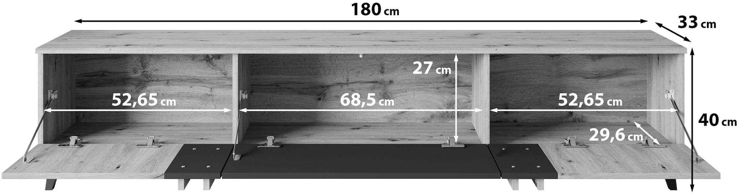 INOSIGN Lowboard »Helsinki, TV-Kommode Breite 180cm« 1 Stk. tlg. modernes Design, 3 Klapptüren