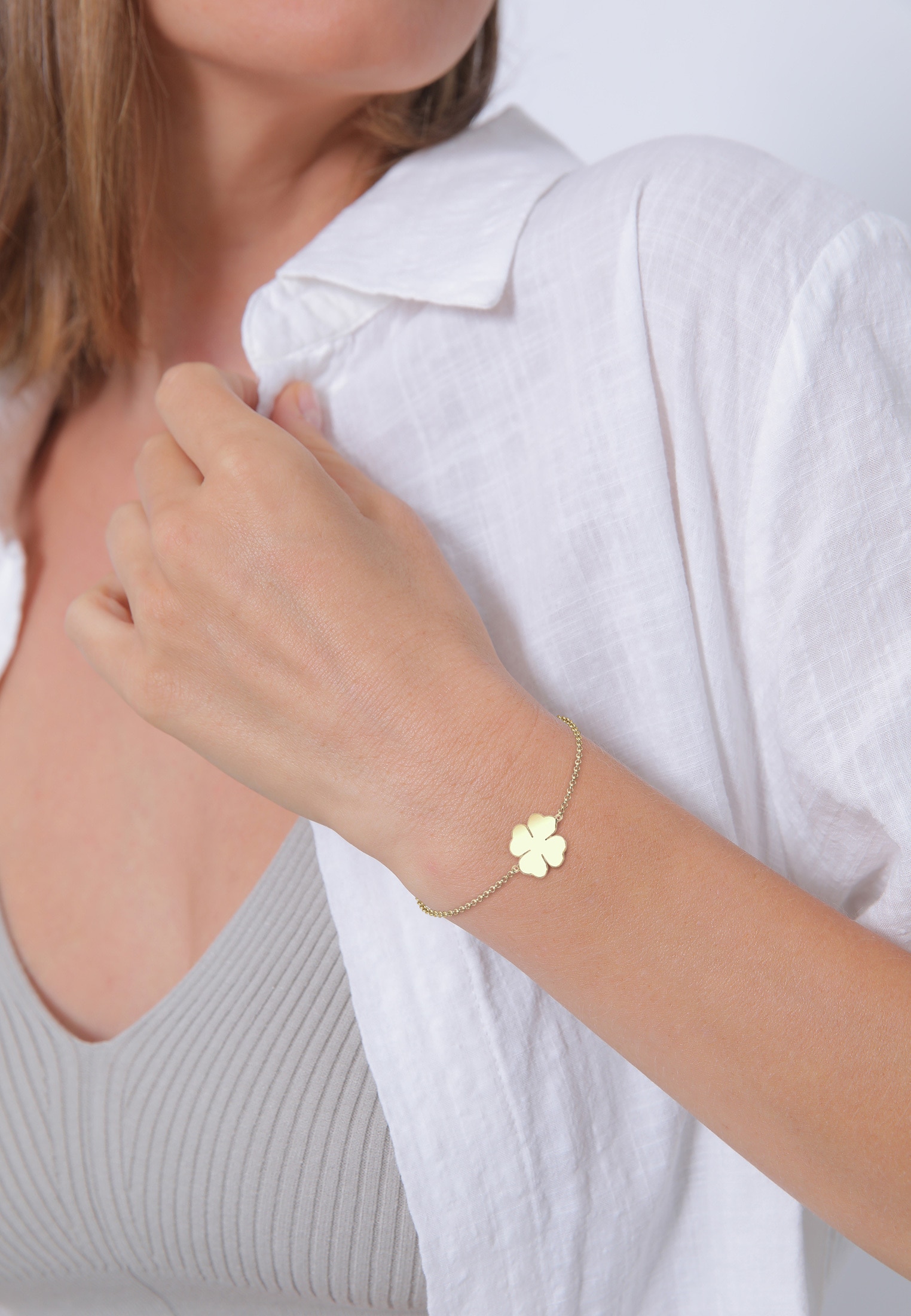 Elli Premium Armkette »Armband Kleeblatt 375 Gelbgold«