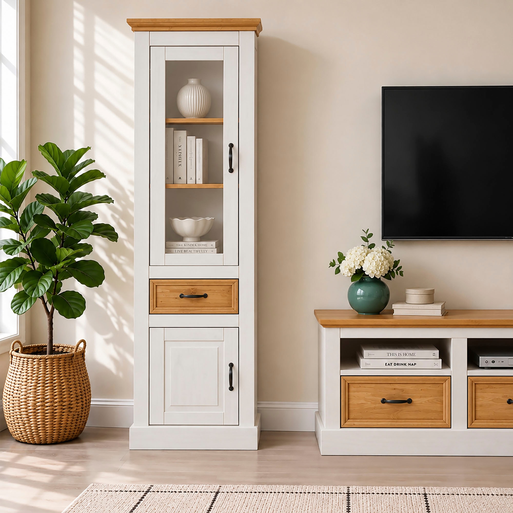 OTTO home Vitrine »Selma Hochschrank, 2 Türen, eine davon mit Glaseinsatz und 1 Schublade« Höhe 180 cm