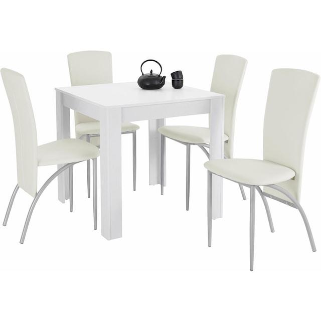 Essgruppe, (Set, 5 tlg.), Tischbreite 80 cm in weiß mit Struktur auf  Rechnung kaufen
