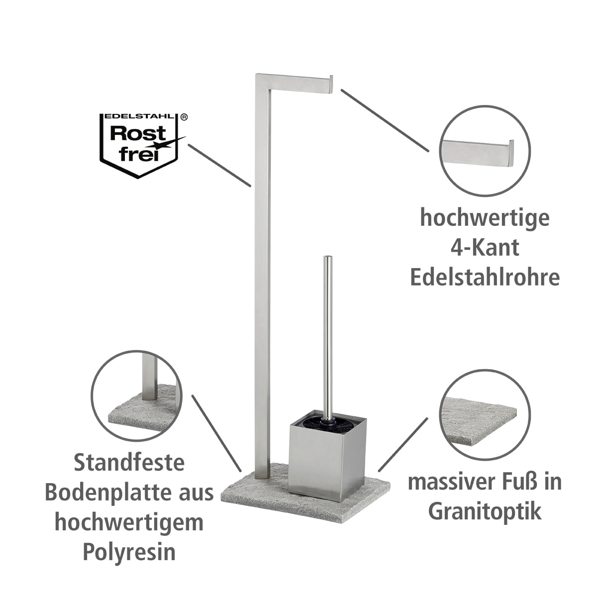 WENKO WC-Garnitur »Granit«, aus Edelstahl-Polyresin (Kunststein), Edelstahl rostfrei