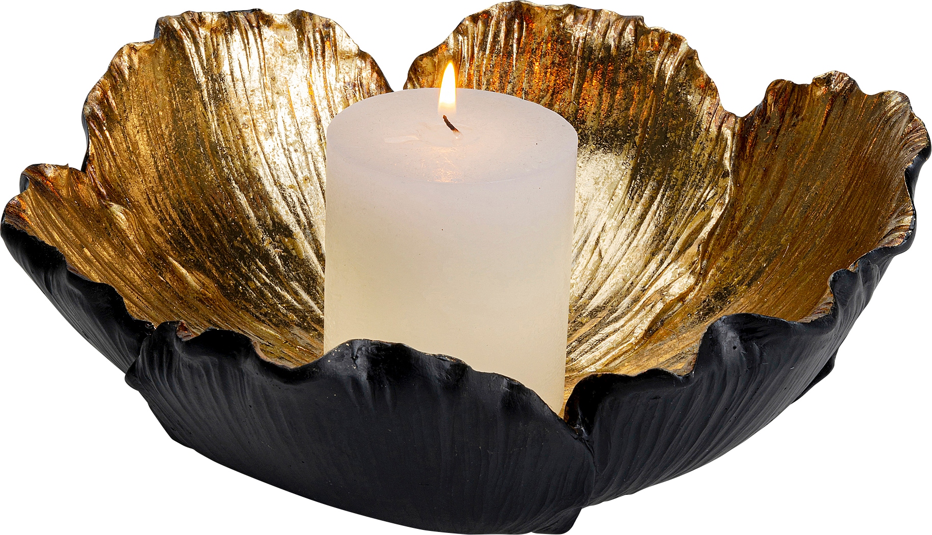 Kare Design Schale »Flower Bloom Schwarz Gold« aus Polyresin (Kunststein) aus foliertem Polyresin