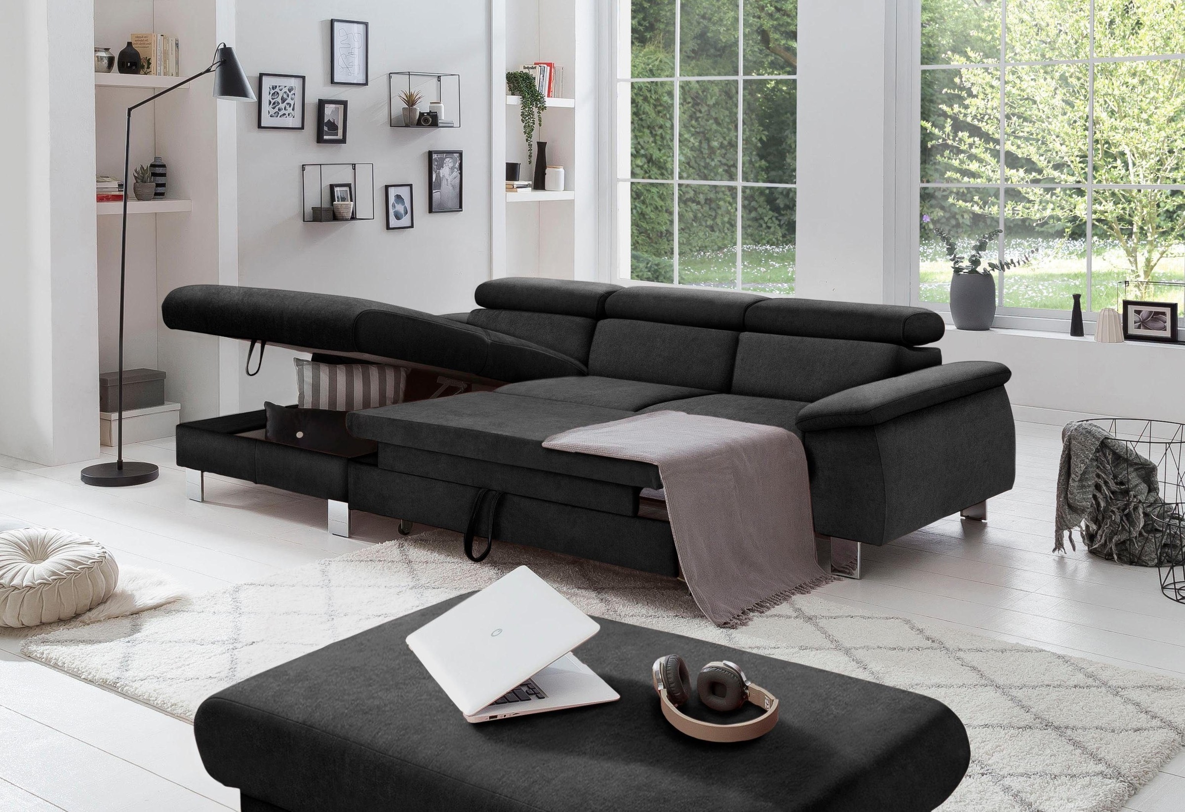 COTTA Polstergarnitur »Komaris L-Form«, (Set), Set bestehend aus: Ecksofa mit Kopfteilverstellung & Hocker