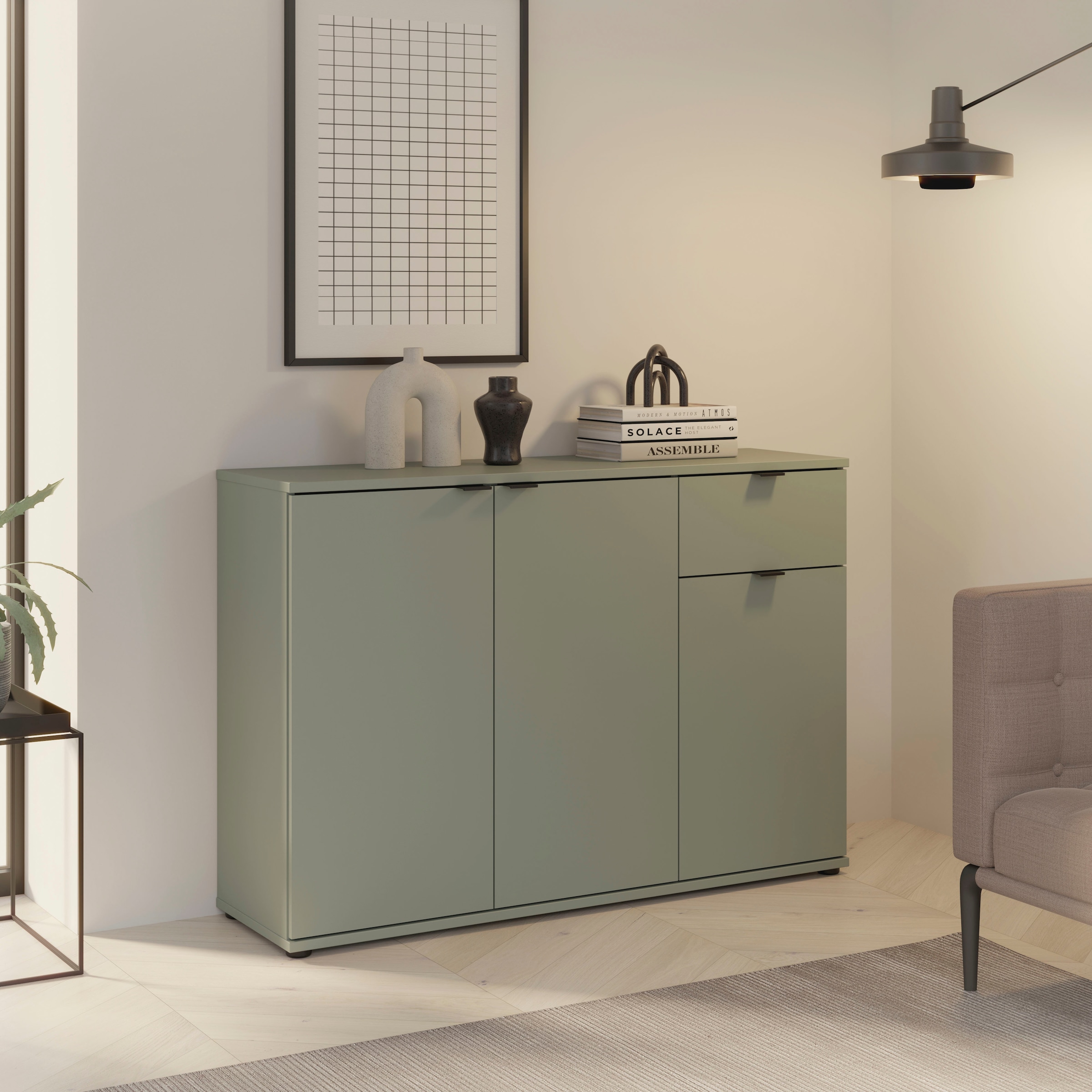 FORTE Sideboard »Ganymede«, Sideboard, Stauraum, Schublade; Metallgriffe, 4 Dekore, Breite 119,8cm