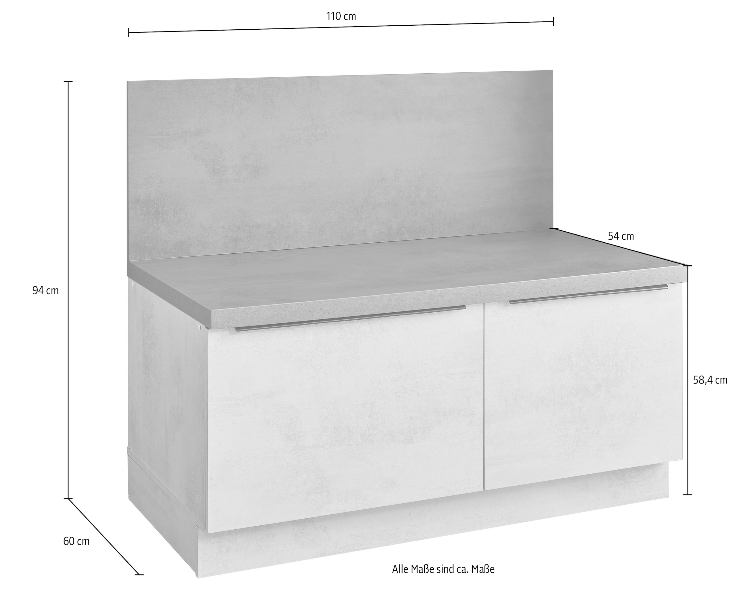 BASIC by Balculina Unterschrank »Sanibel Küchenschrank, Küchensitzbank BxHxT 110x94x60«, (1 St.), Breite 110cm, Melaminbeschichtung, 2 Auszüge, als Sitzbank nutzbar