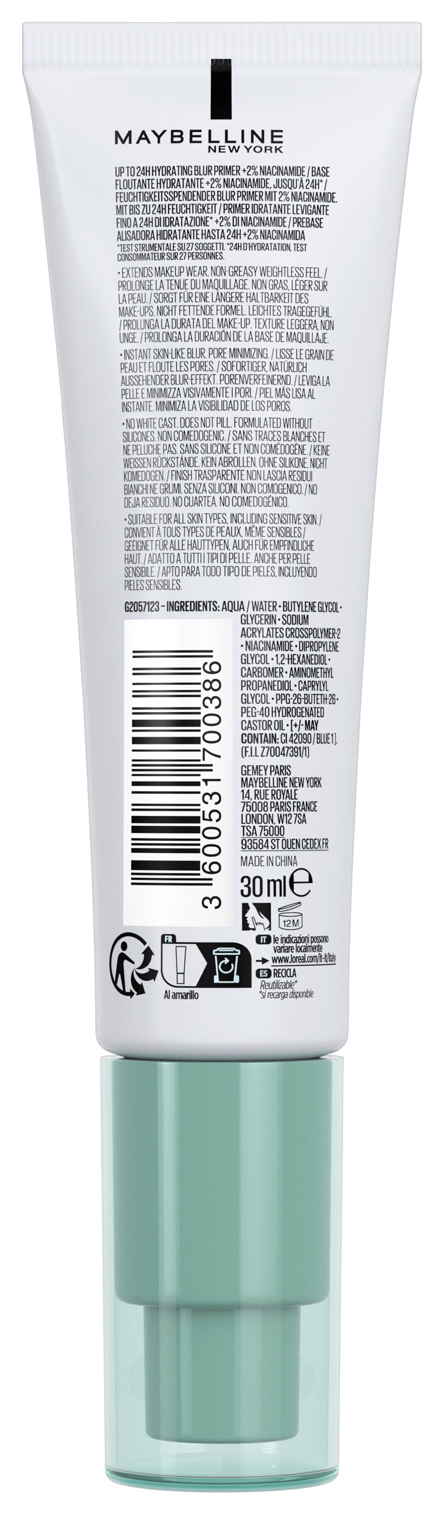 MAYBELLINE NEW YORK Primer »Maybelline New York Poreless Jelly Primer« Porenverkleinernd, spendet Feuchtigkeit, klebt und verklumpt nicht.