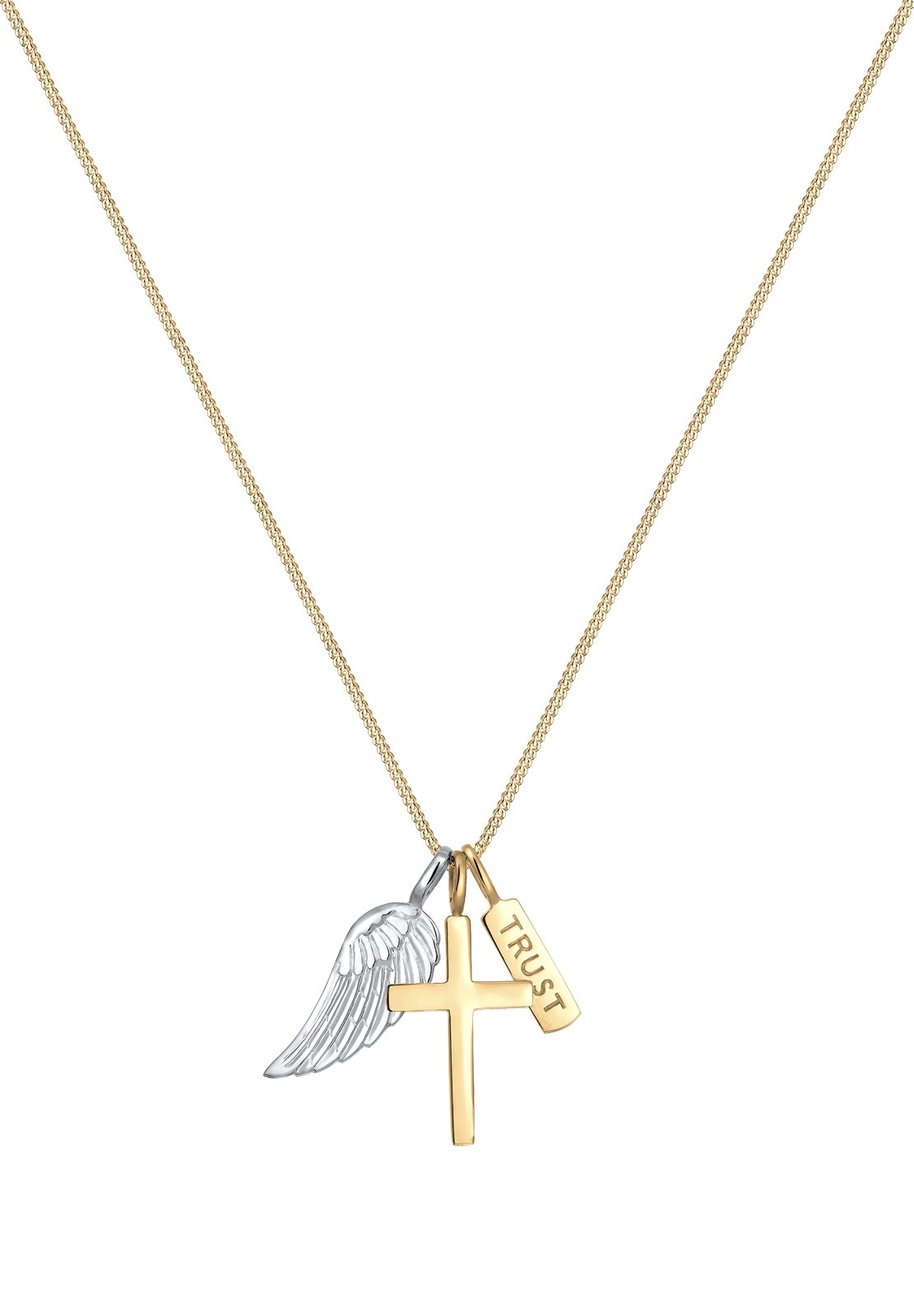 Elli Kette mit Anhänger »Halskette Kreuz Flügel Trust Bi-Color Anhänger 925 Sterling Silber«