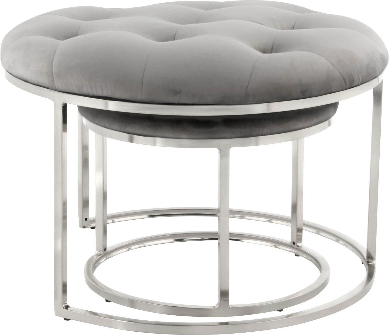 Kayoom Sitzhocker »Hocker Myla 2er-Set, praktisch ineinander schiebbar«, (Set, 2 St.), ineinander schiebbar, rund, gesteppt, mit Zierknöpfen