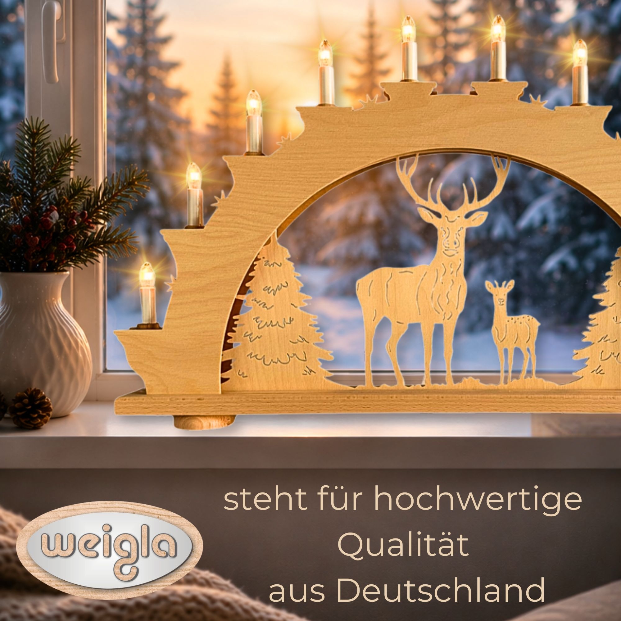 Weigla LED Schwibbogen »Stolzer Hirsch, Lichterbogen aus Holz, NATUR«