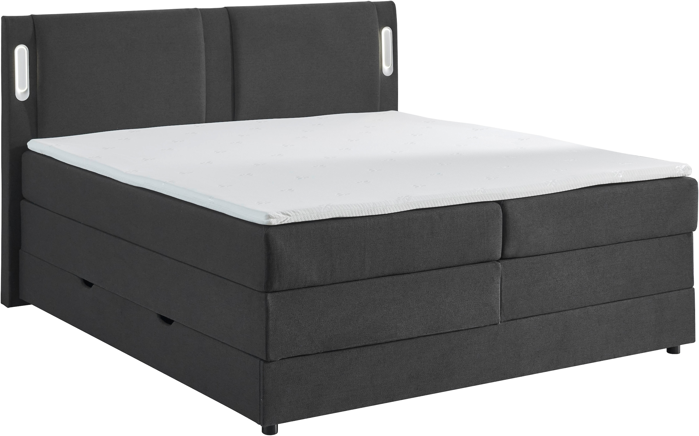INOSIGN Boxbett »ELVERTA, Polsterbett mit Bettkasten, inkl. Taschenfederkernmatratze H3« mit Topper und LED-Beleuchtung, Strukturstoff-Bezug,  180x200 cm