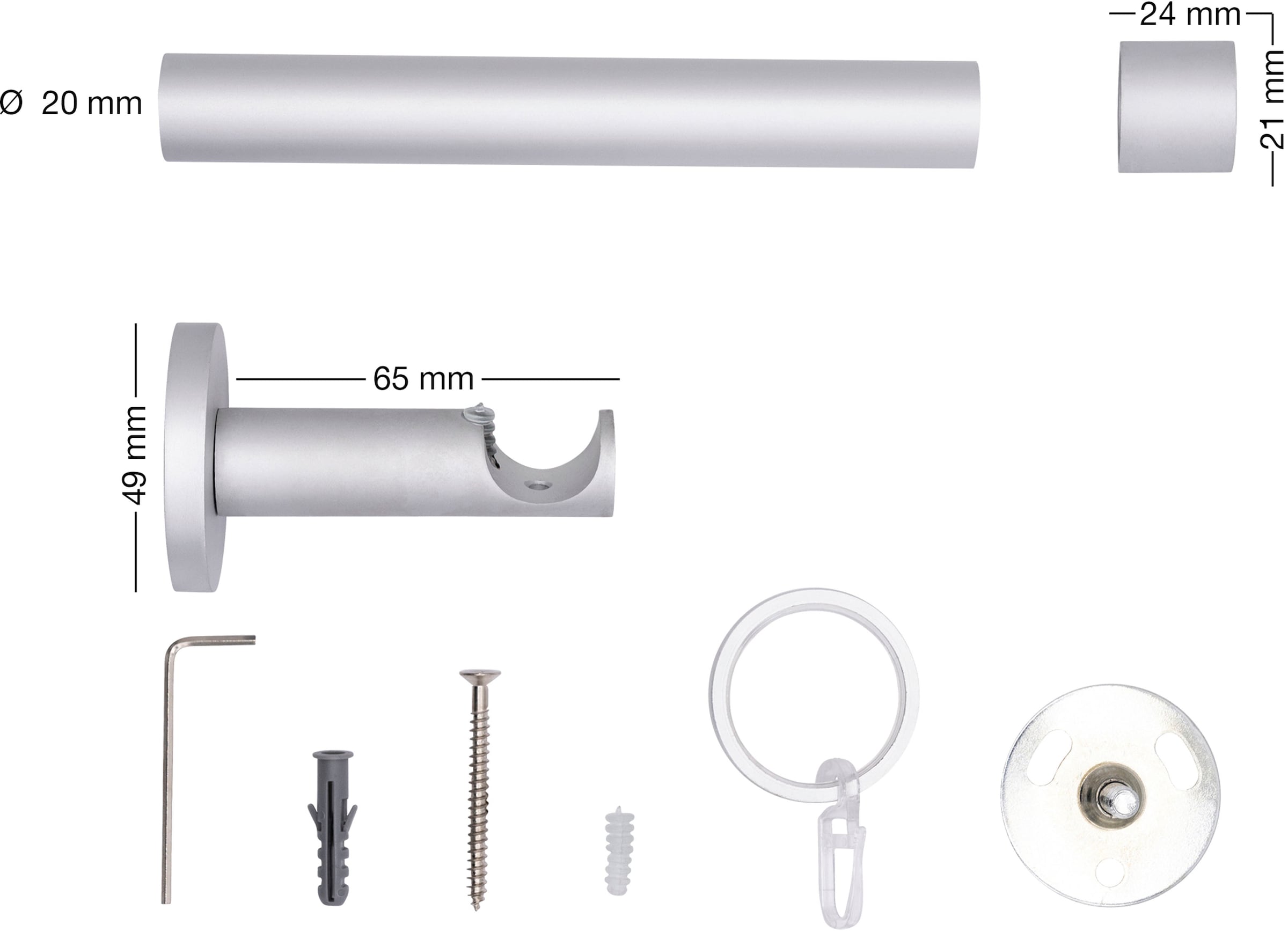 mydeco Gardinenstange »20mm Cap Wandträger 6,5 cm« 1 läufig-läufig Fixmaß