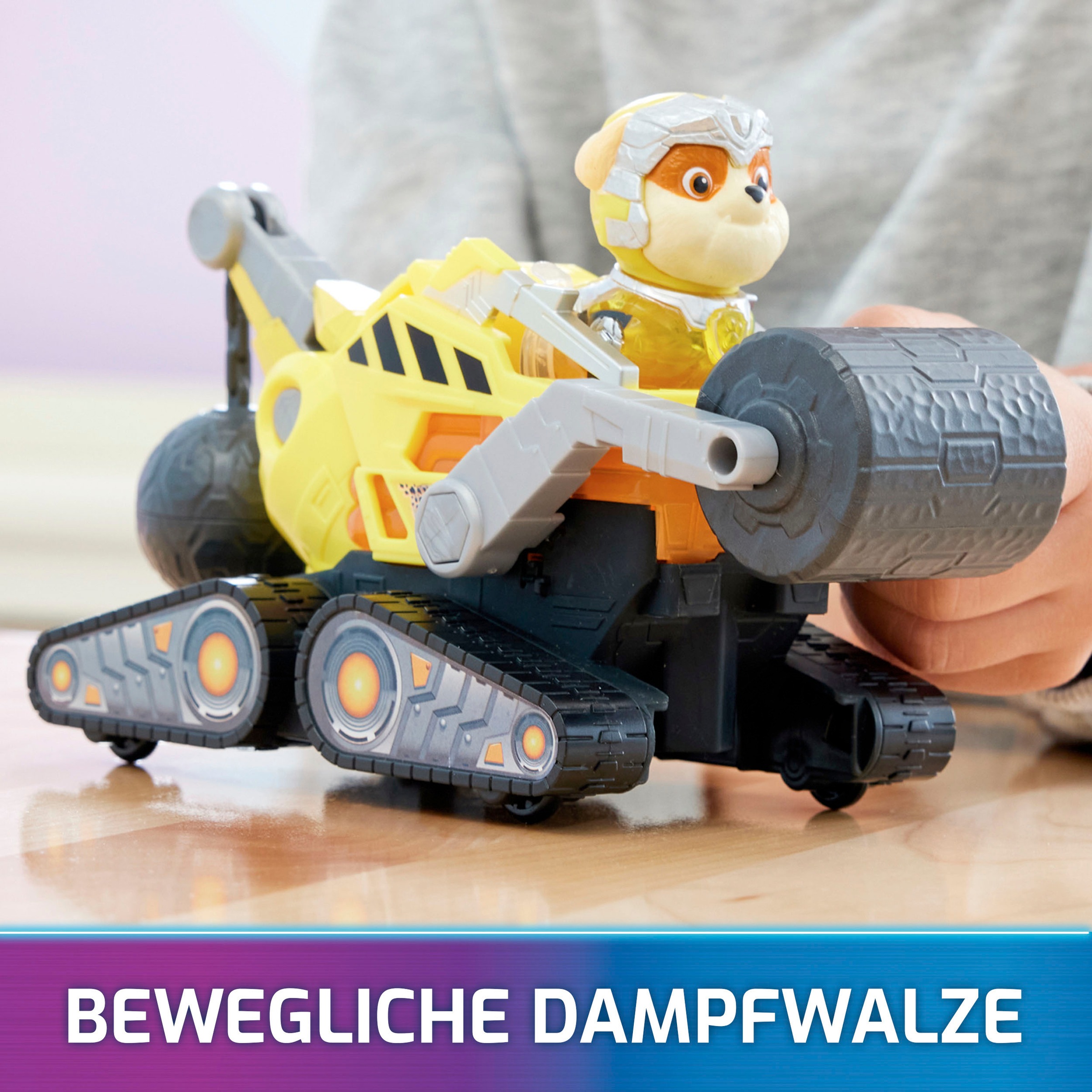 Spin Master Spielzeug-Auto »Paw Patrol - Movie II - Basic Themed Vehicles Rubble«, Baustellenfahrzeug mit Welpenfigur, Licht- und Soundeffekt