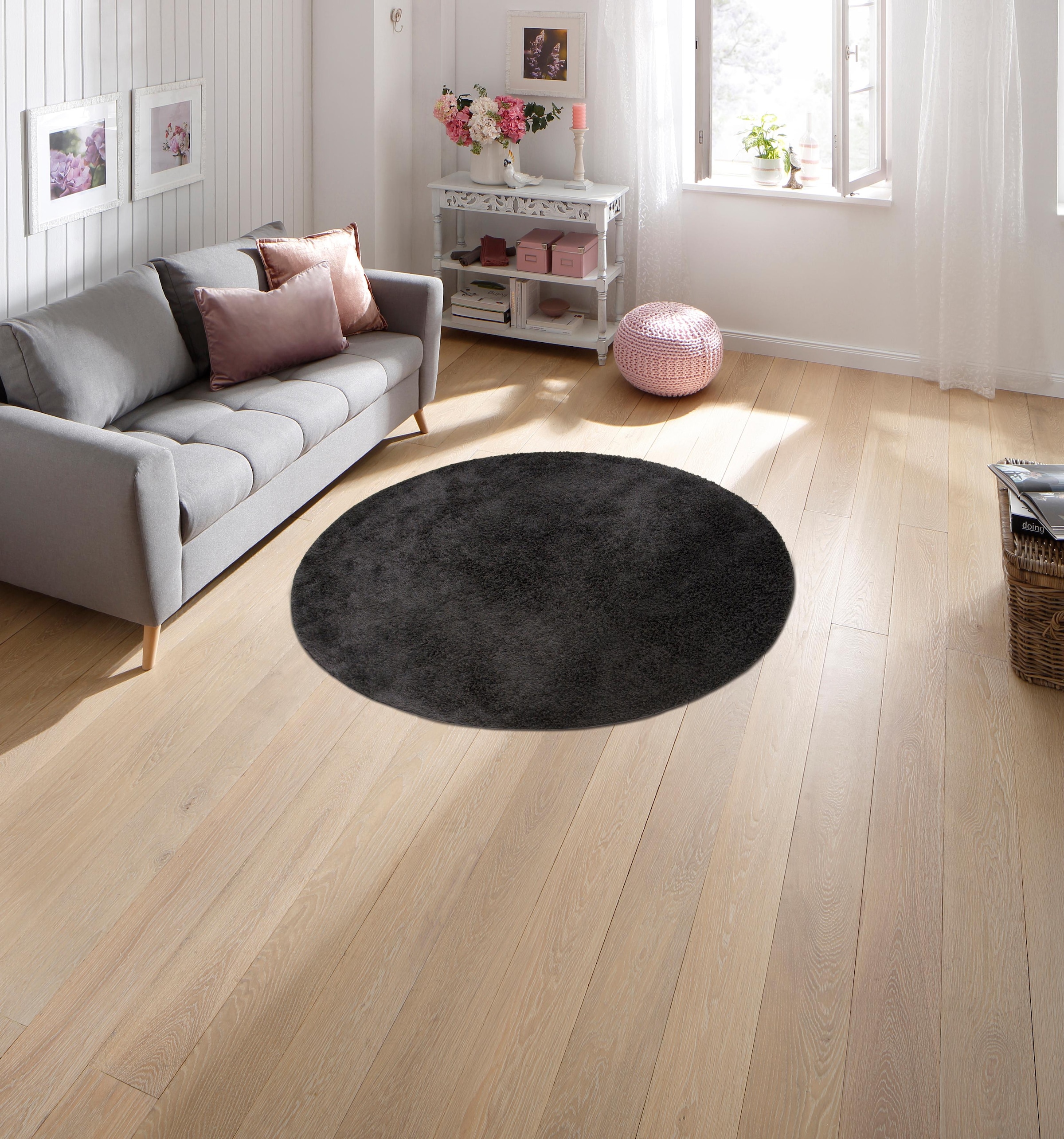 my home Hochflor-Teppich »Mikro Soft Ideal«, rund, 30 mm Höhe, Mikrofaser, extra flauschig, weich, pflegeleicht, elegant, Uni