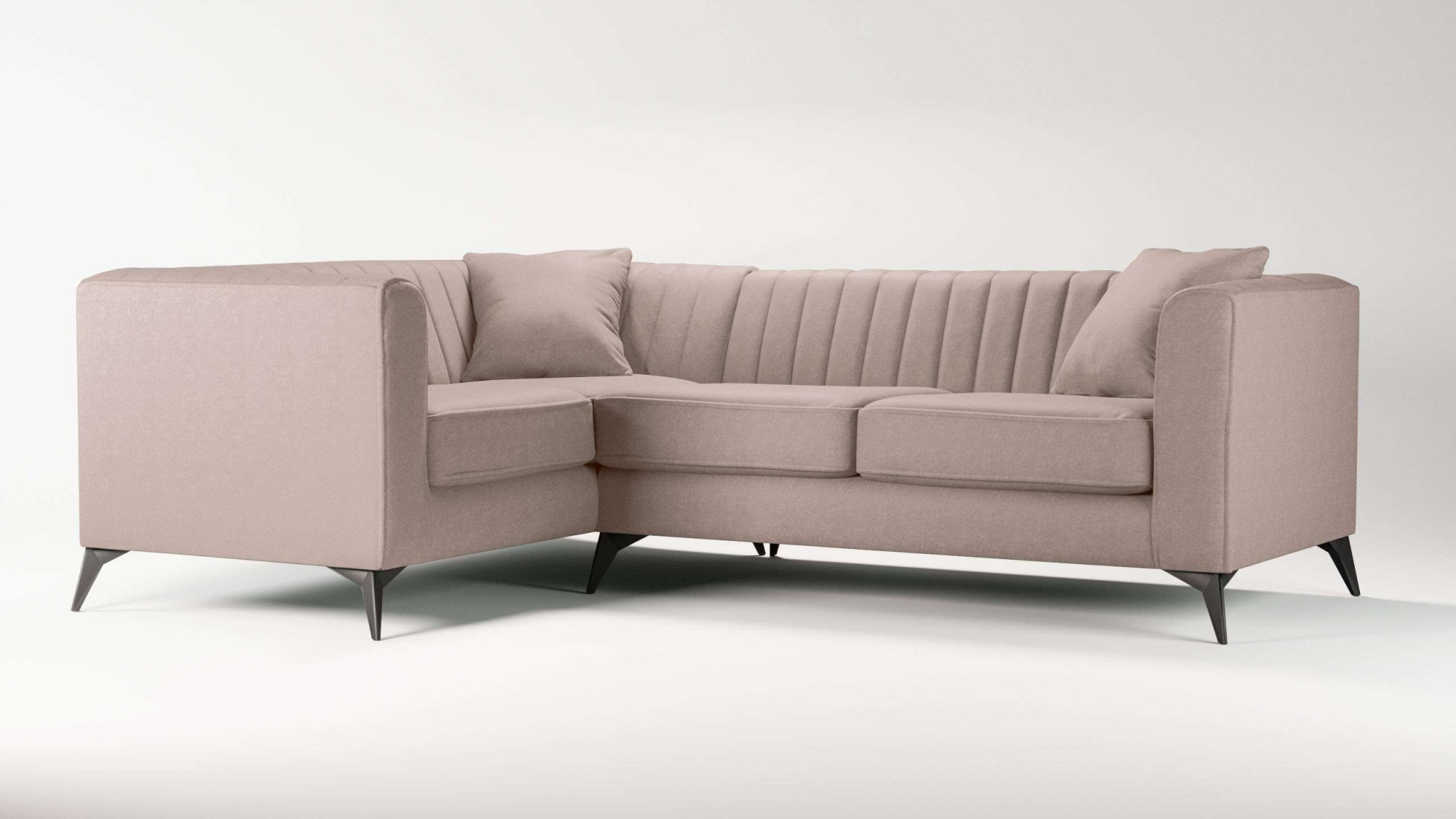 Places of Style Ecksofa »MATTHEW L-Form ideal für kleine Räume, Maße B/T/H: 240/167/74 cm«, elegantes Designsofa, Steppung im Rücken, incl. Zierkissen