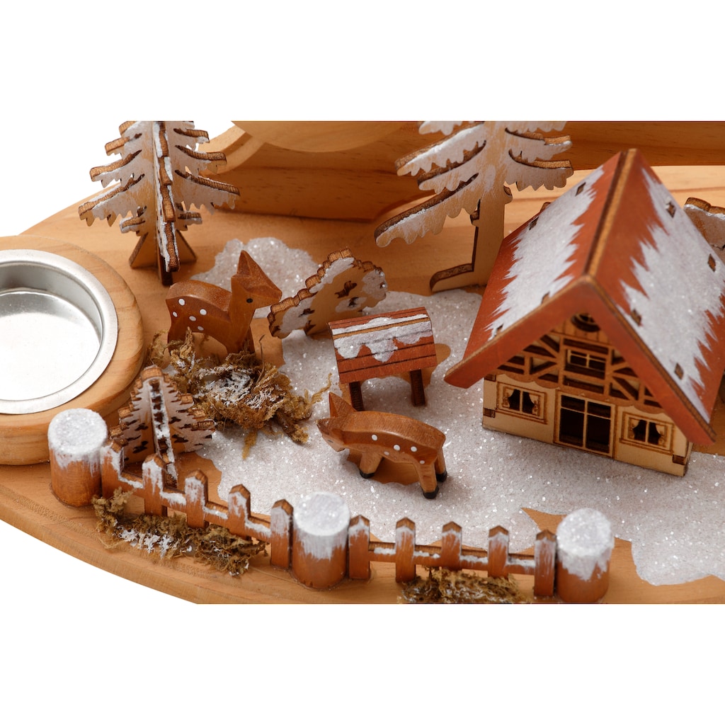 Home affaire Teelichthalter »Winterlandschaft, Weihnachtsdeko aus Holz«, (1 St.)